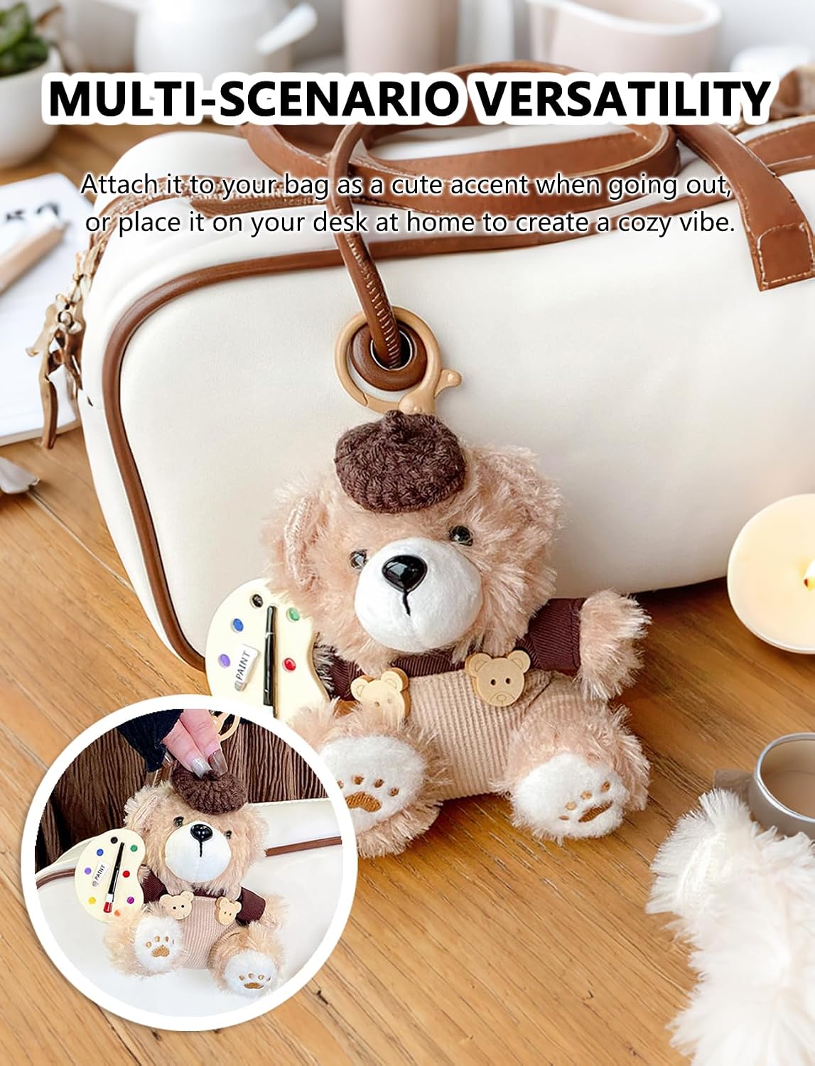 Adorable Bear Keychain Bag Charm, Cute Fashion Keyring for Backpack, Handbag, Purse & Car Keys Decoration Gift image 3