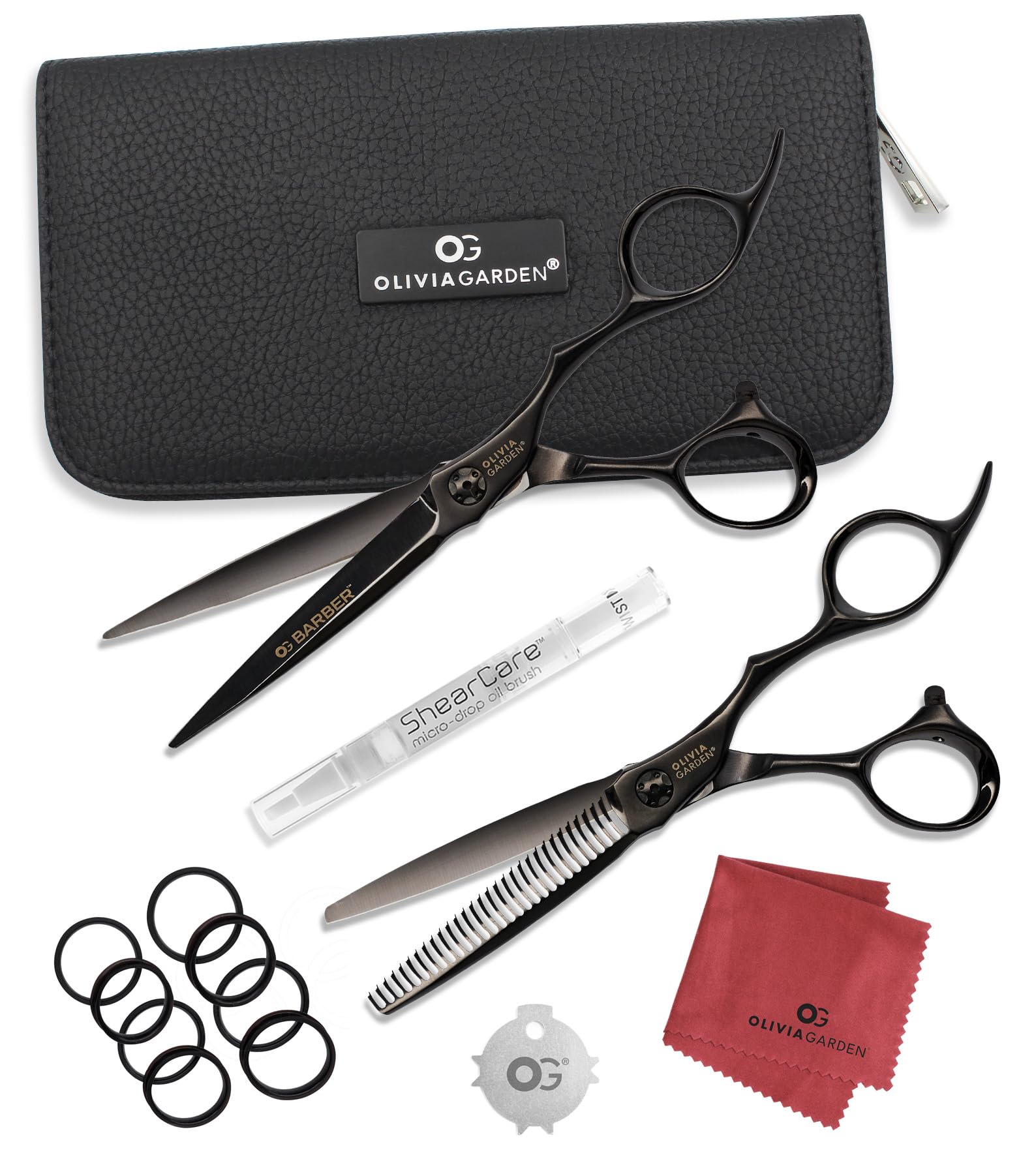 Olivia Garden Barber Shears Intro Kit - Includes Professional Hair Cutting Shears, Thinner, Case, and Accessories - 6.25