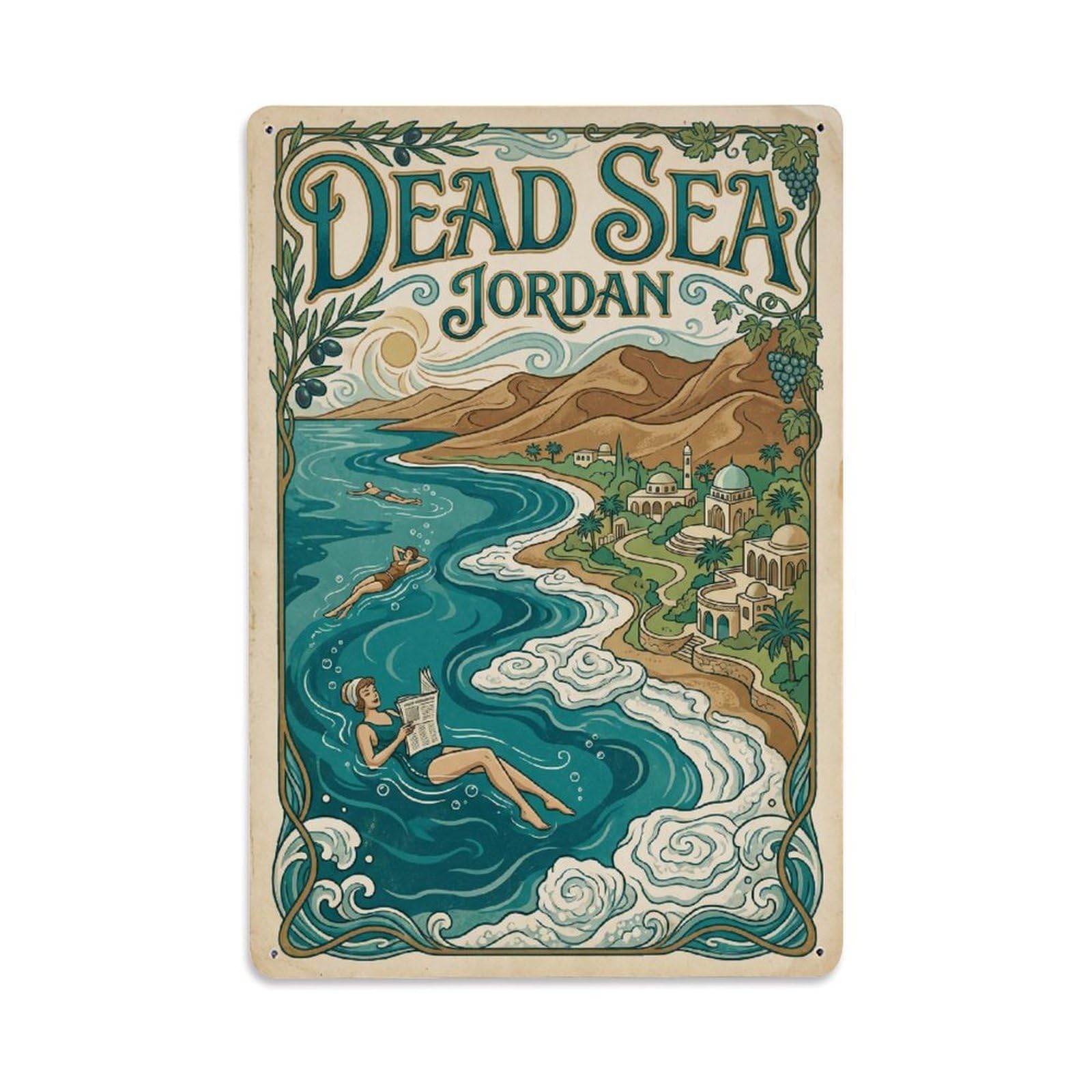 Metal Tin Sign Retro Jordan Dead Sea Travel