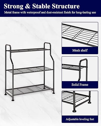 Miniatura 7 de Kitsure Soporte para plantas para interiores y exteriores, estante de metal de 3 niveles con patas niveladoras ajustables, soporte para maceta fácil