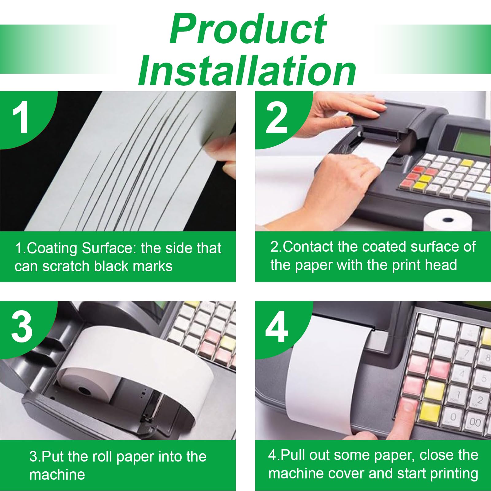 Rollos de papel térmico de 2 x 50 pies, 50 rollos de papel para recibos de tarjetas de crédito de 2 1/4 x 50 pulgadas, papel térmico prémium para recibos que se adapta a todas las impresoras térmicas