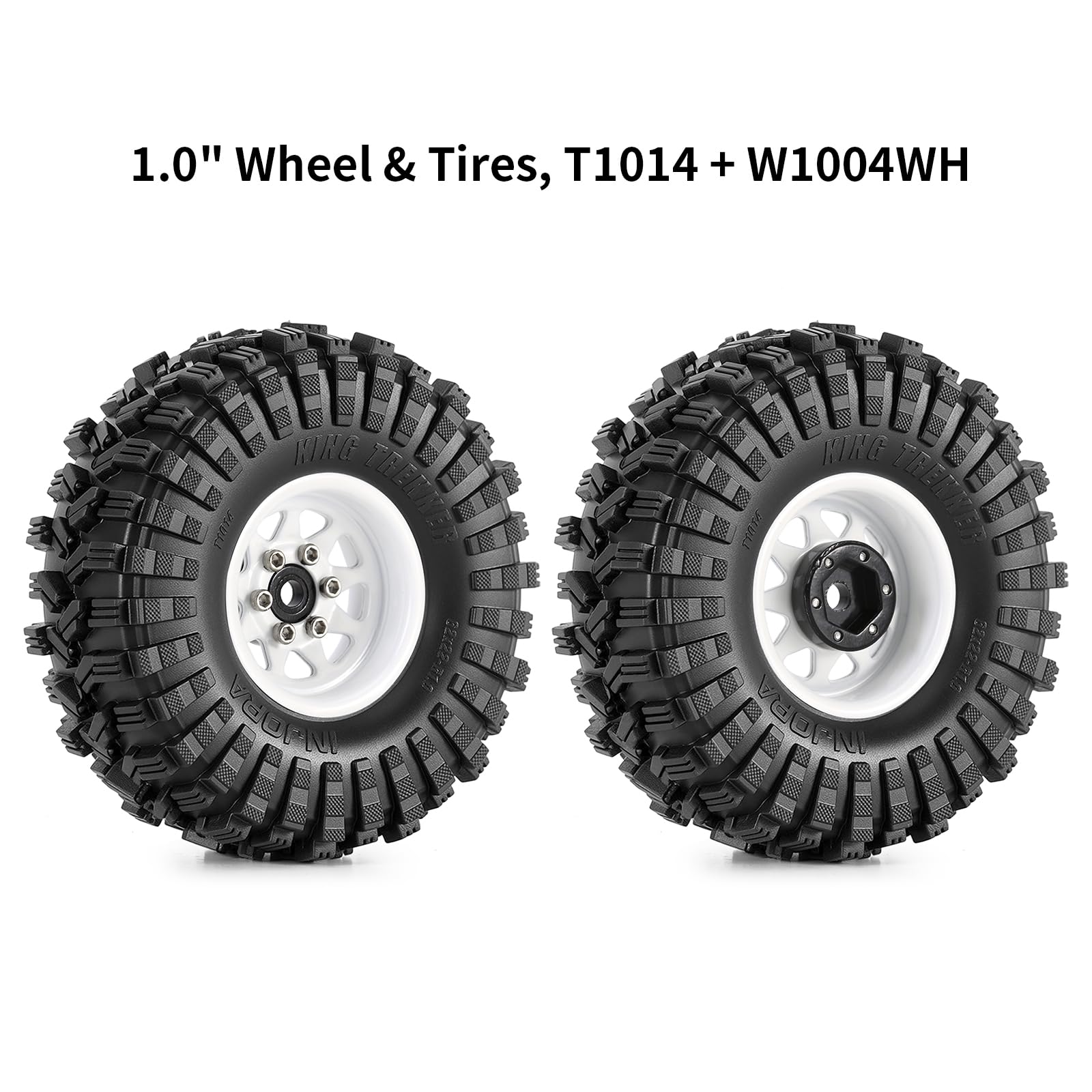 INJORA 1.0 Beadlock Rueda Llanta Neumáticos -3.78mm Offset Llanta de Rueda para 1/18 1/24 RC Track Coche Axial SCX24 FMS FCX24 FCX18 TRX4M,Blanco