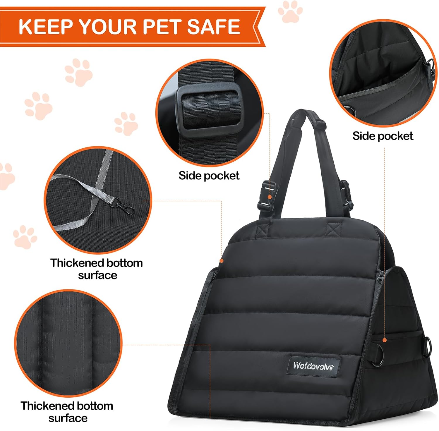 Small Dog Car Seat with 2 Storage Pockets, Foldable Front Puppy Car Seat Dog Mat, Portable Pet Travel Carrier Bag Doggie Dog Car Seats for Small Dogs Cats Under 30 Lbs with Harness (Black)