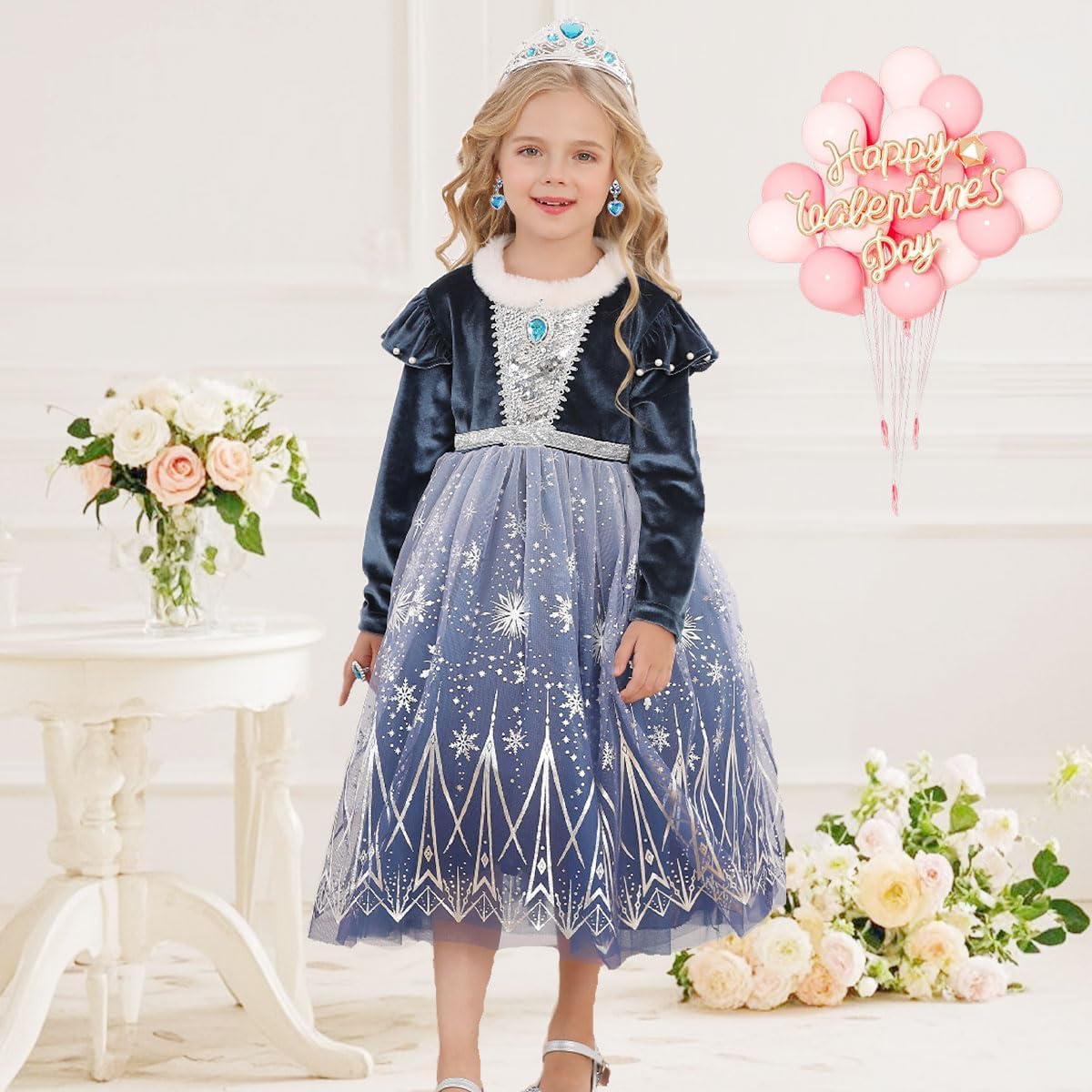 Girls Princess Elsa Dress up Costume Snow Queen Halloween Christmas Cosplay Party Toddler Dress Blue