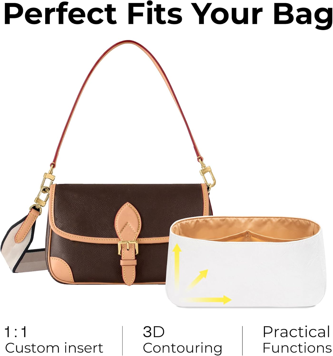 Handbag Organizer Insert for LV Diane, Custom Fit Inside Premium Vanile Lightweight Water Resistant Purse Insert Accessories - Image 3