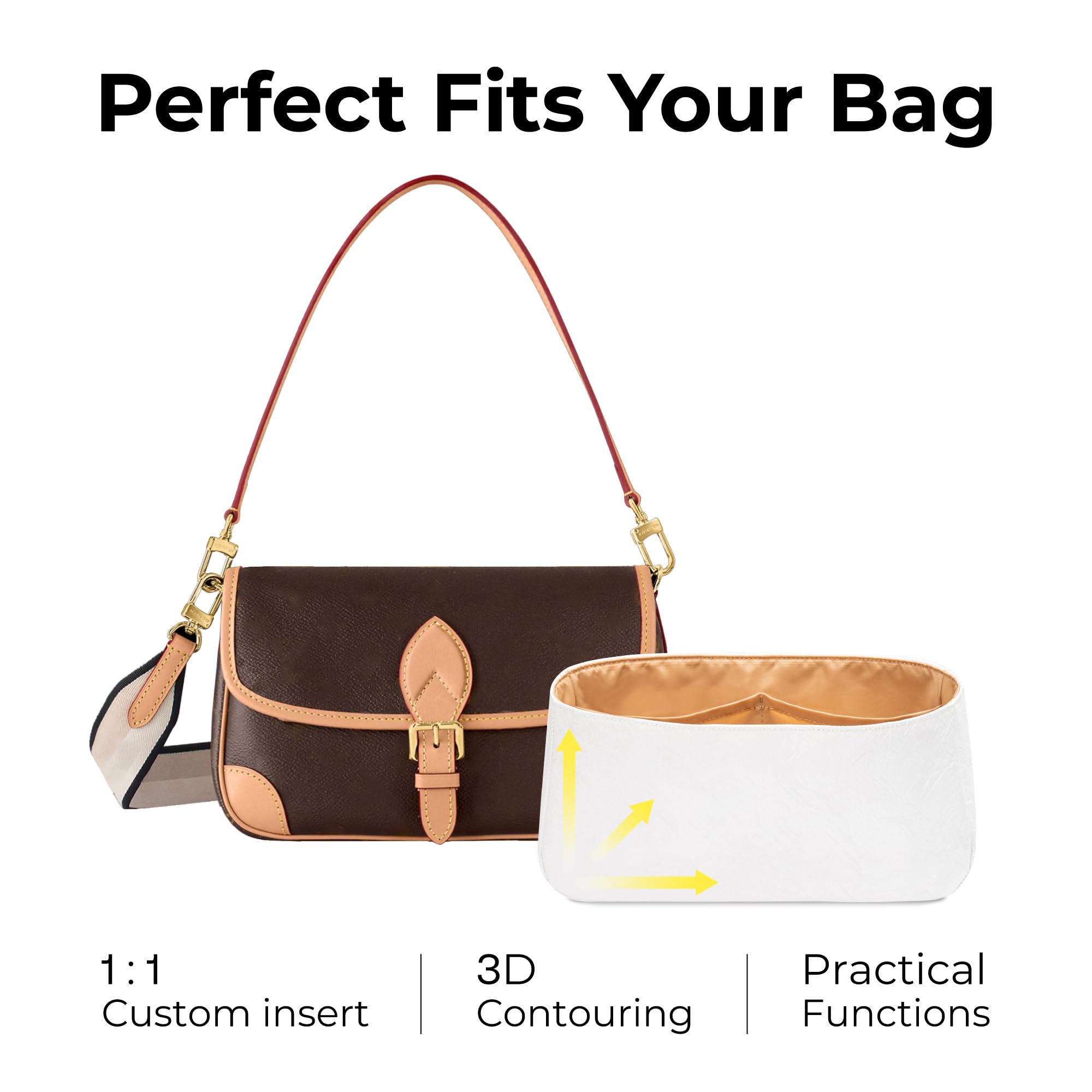 Organizador de bolso para LV Diane, ajuste personalizado en el interior de alta calidad, ligero, resistente al agua, inserto de bolso con accesorios para portavasos