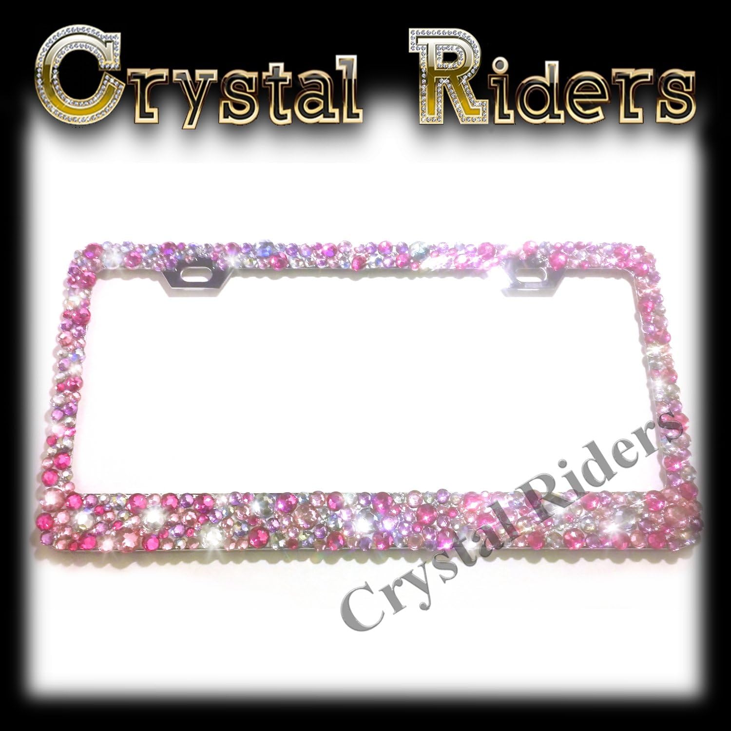 Bling License Plate Frame with PINK Small Crystal Mix Ab Iridescent MADE IN US Clear Metal Chrome Zink Alloy Holder Sparkly Sparkle Custom Hand Made Hand Crafted