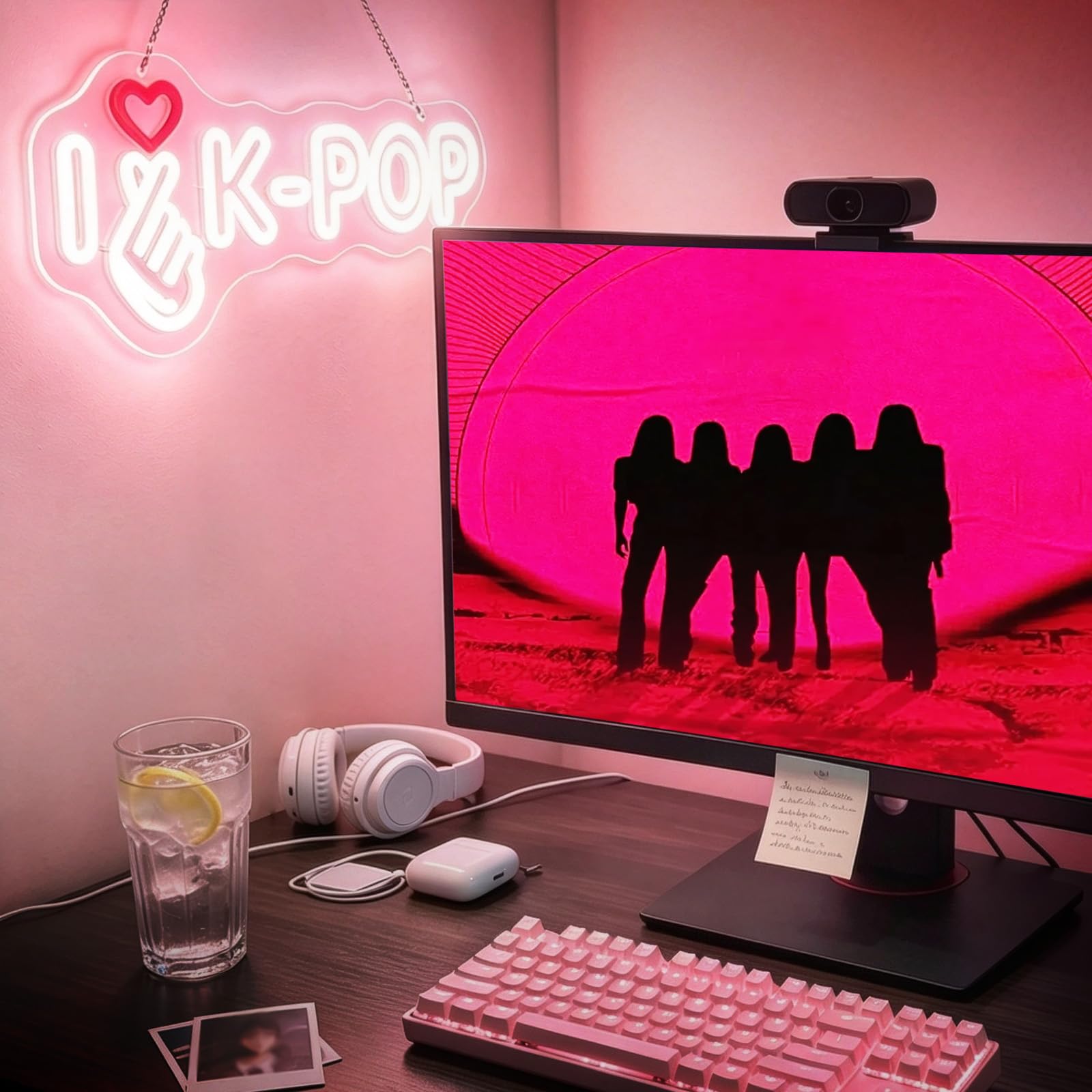 I Love Kpop Insegna al neon per decorazione da parete, luce notturna a LED dimmerabile, alimentata tramite USB, a tema Kpop, per camera da letto, sala giochi, feste, regali per fan ragazze