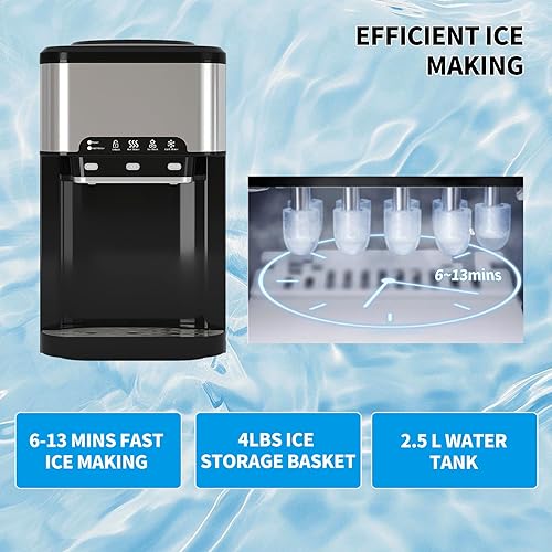Miniatura 5 de TABU Dispensador de agua de encimera 3 en 1 con máquina de hielo, enfriador de agua de carga superior de 44 libras24 horas con máquina de hielo y