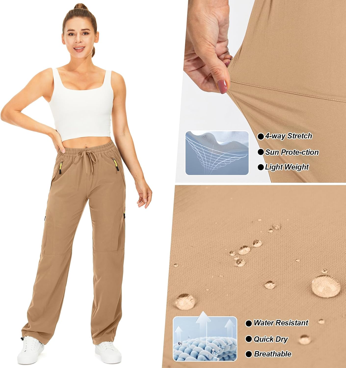 Womens Hiking Pants Quick Dry UPF 50 Lightweight Travel Golf Cargo Safari Pants Zipper Pockets