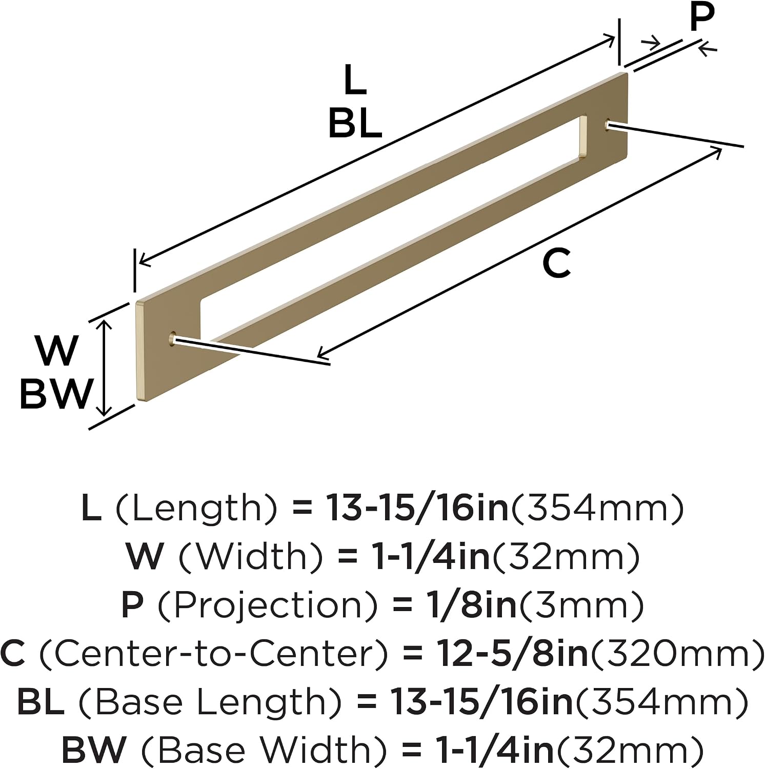 Amerock Medora 12-5/8 inch (320mm) Center-to-Center Rectangle Golden Champagne Cabinet Pull Backplate, BP37788BBZ