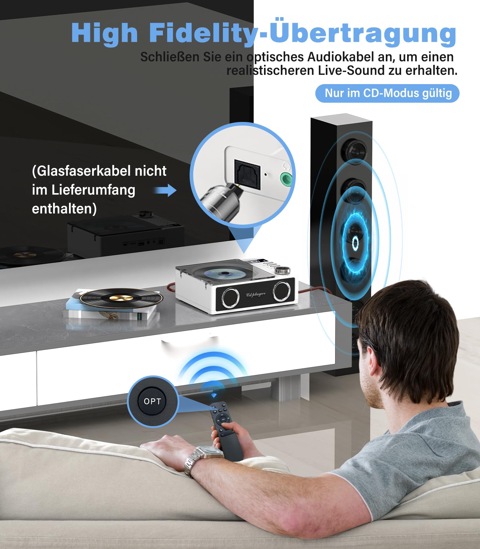 Greadio CD Player Tragbar mit Bluetooth 5.3, 4000mAh Wiederaufladbarer CD-Player mit Fernbedienung, HiFi-Sound-Lautsprecher, unterstützt USB, TF, AUX, LED-Display für Zuhause/Geschenk (Weiß)