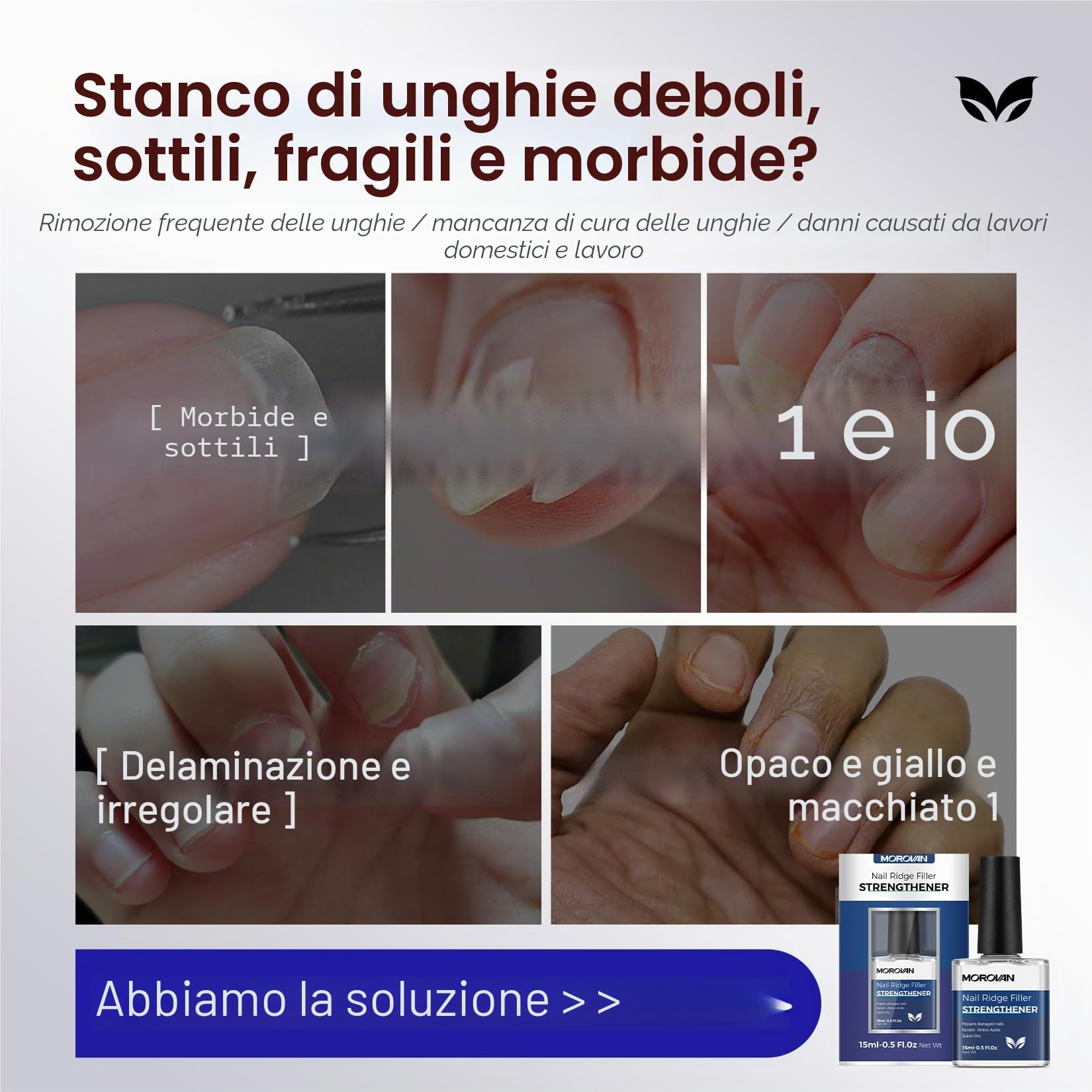 Morovan Rafforzatore per unghie: Nail Care Ridge Filling Strengthener Nail Hardener Clear Nail Varnish Nail Strengthener per unghie danneggiate Smoothing Base Coat 15ml