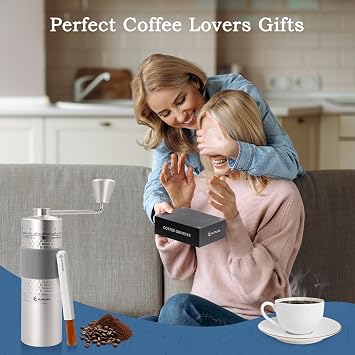 Manual Coffee Grinder, Hand Coffee Grinder, Metal Body with Seven star titanium plated 440 Stainless Steel Conical Burr Portable Coffee Grinders for Home Use, Office, Travel
