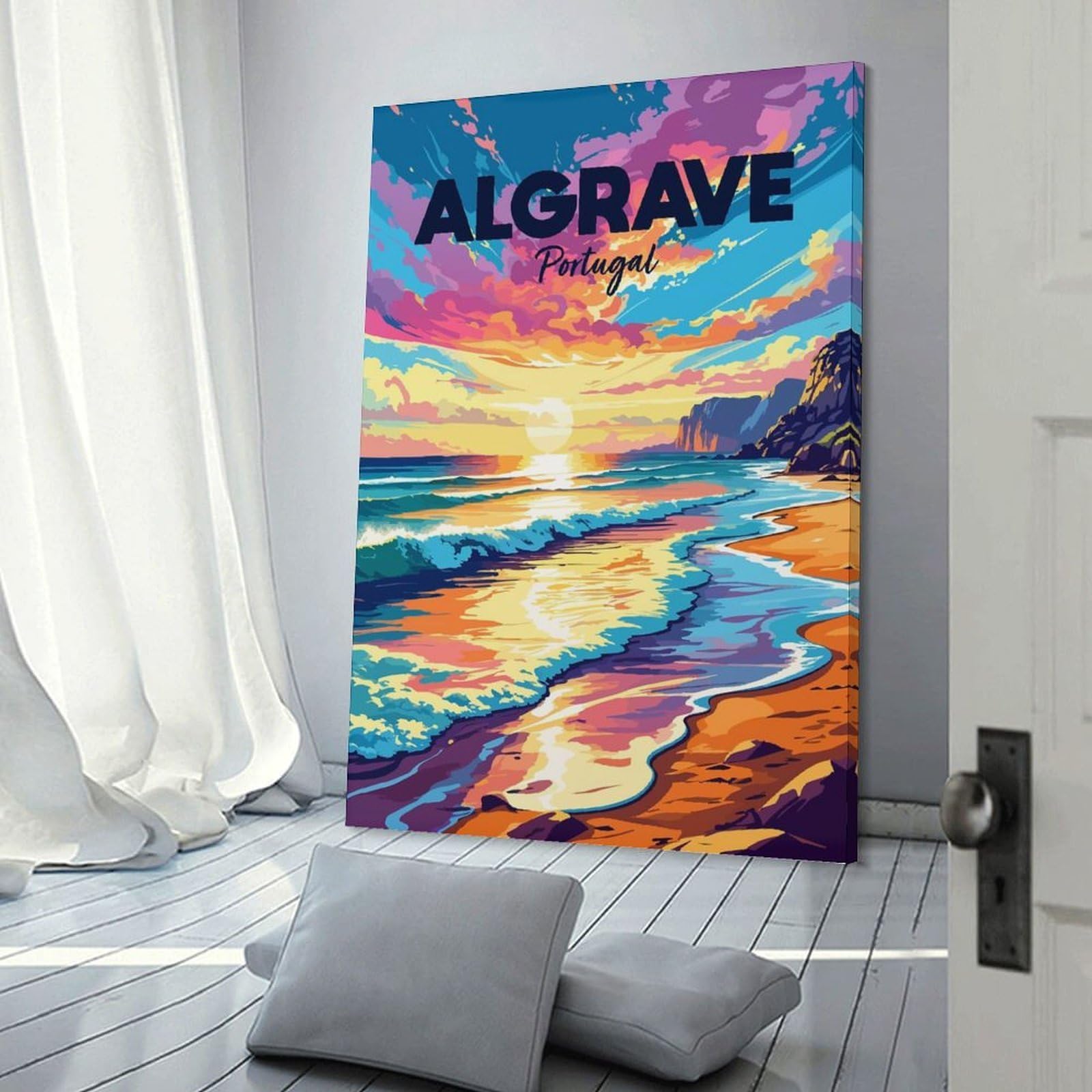 Junmoney Algarve Portugal Beach Sunset Art Decorative Canvas Print, 08x12inch(20x30cm), for Hallway, Bedroom Or Modern Interiors, Gift Idea for Housewarming And Birthdays