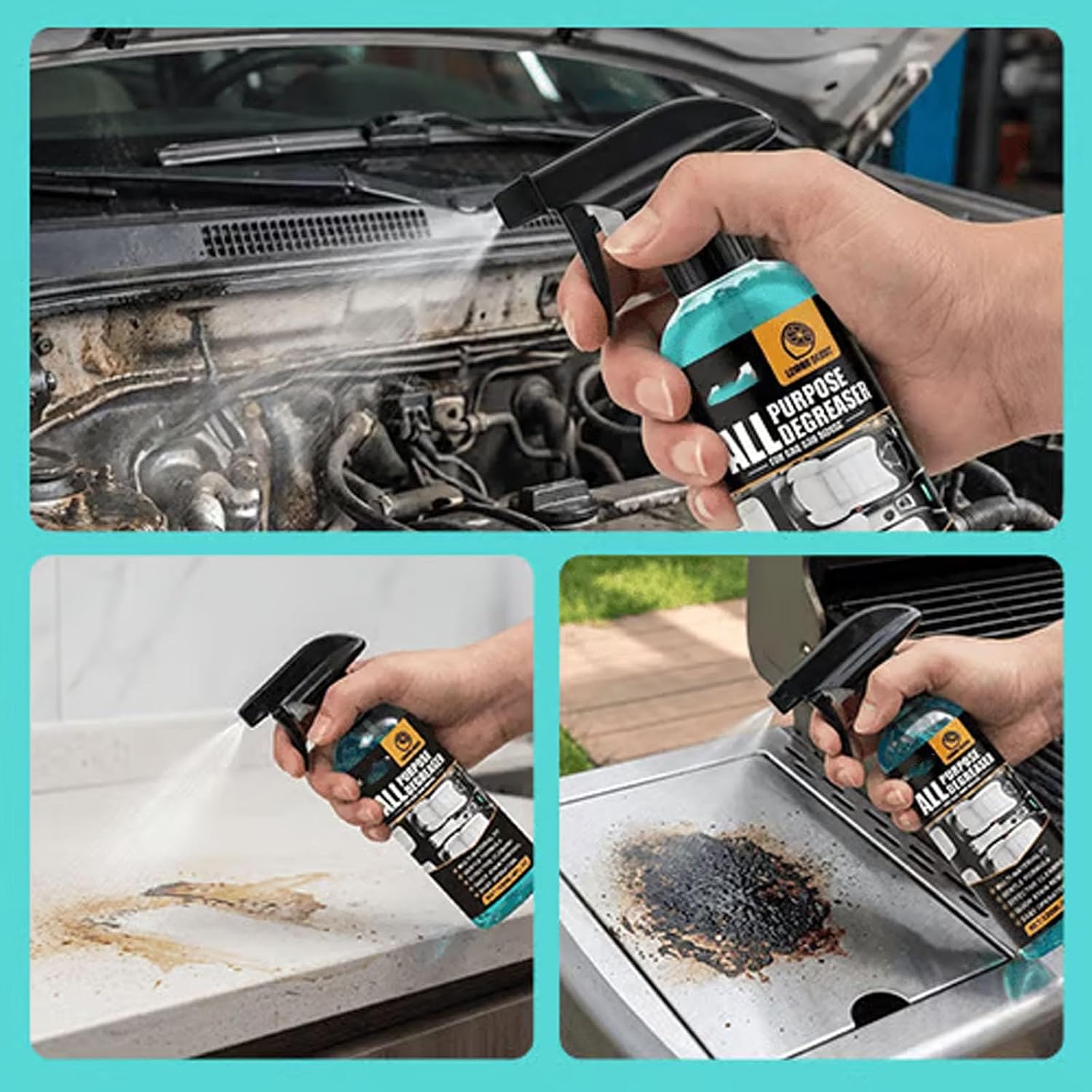 IBHOO Multi-purpose Degreaser, All Purpose Degreaser Car, All Purpose Degreasers for Car and House, 120ml Cleaning Spray, Fresh Lemon Scent, For Cars Interior, Kitchen, Bathroom (3Pcs)