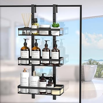 Shower Caddy Hanging, Over Door Bathroom Storage Black, 3-Tier