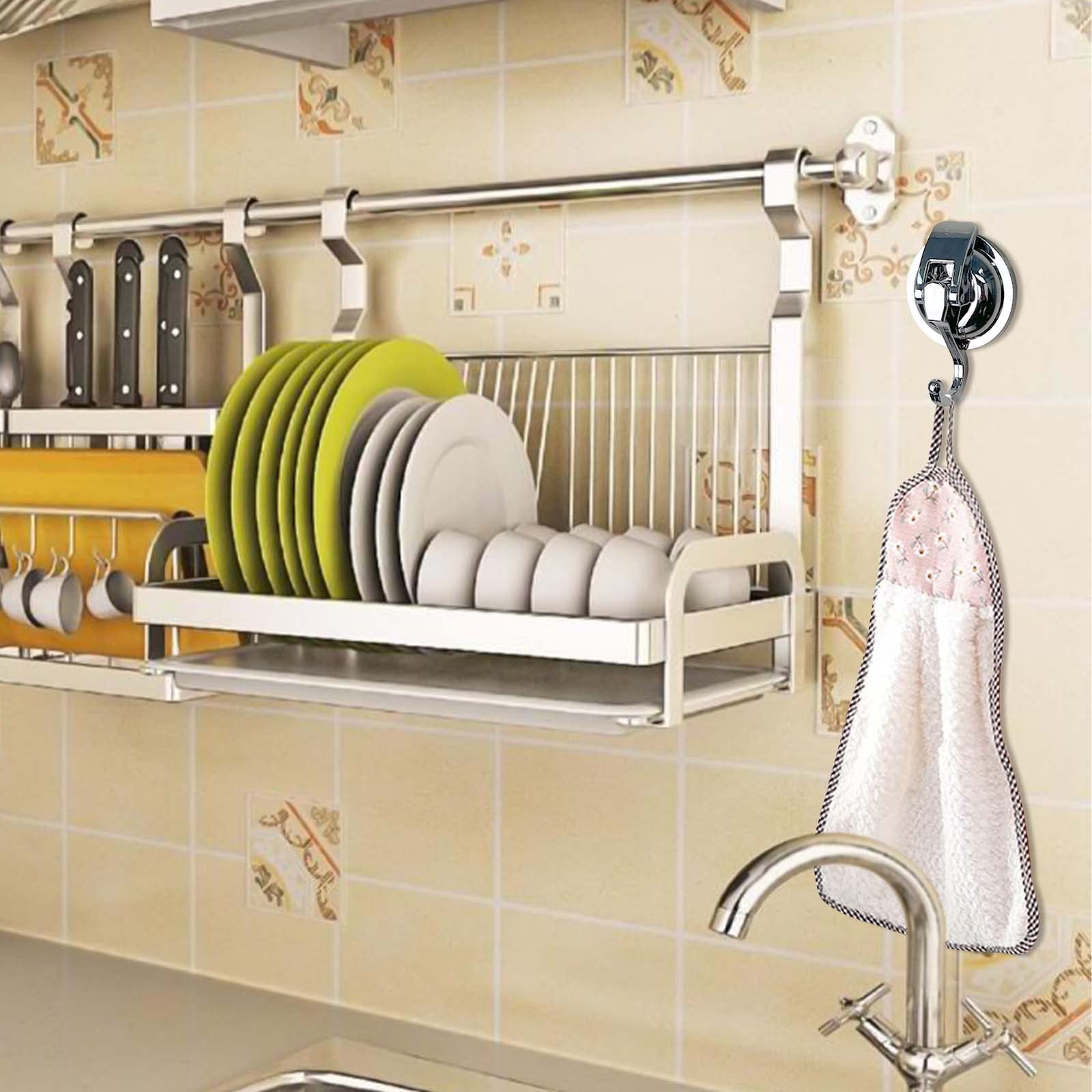 4 Pezzi Ganci a Ventosa, Appendi Strofinacci Cucina con Carico Massimo di 10KG, Ganci Appendi Impermeabili e Forti per Bagno Finestra Ghirlanda Porta Blindata Finestra Corona (Argento)