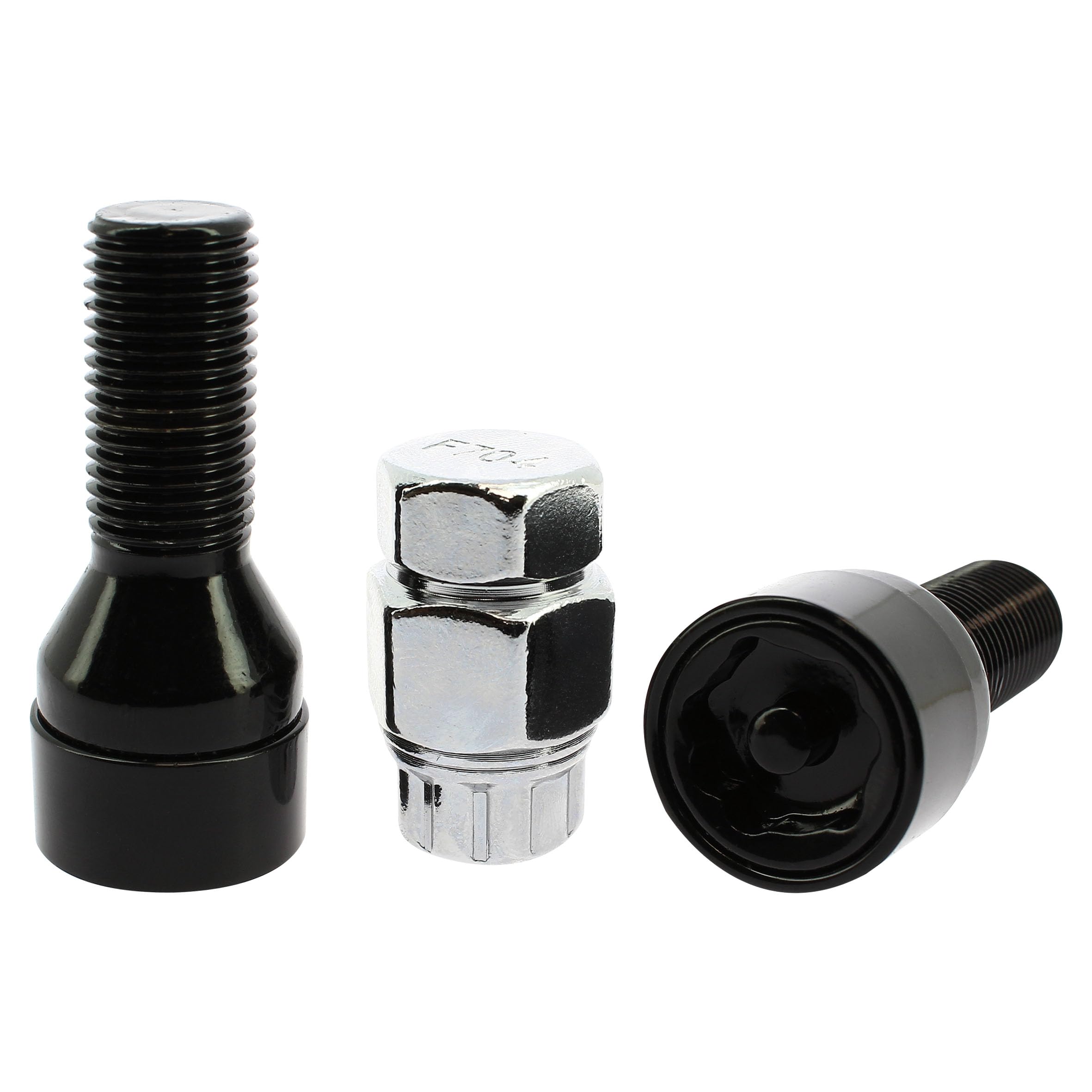 Lot de 4 vis antivol premium de 14 x 1,50 L28 en acier avec tête rotative anti-mâchoires avec 2 clés à tulipe avec 7 pointes rondes, couleur noire