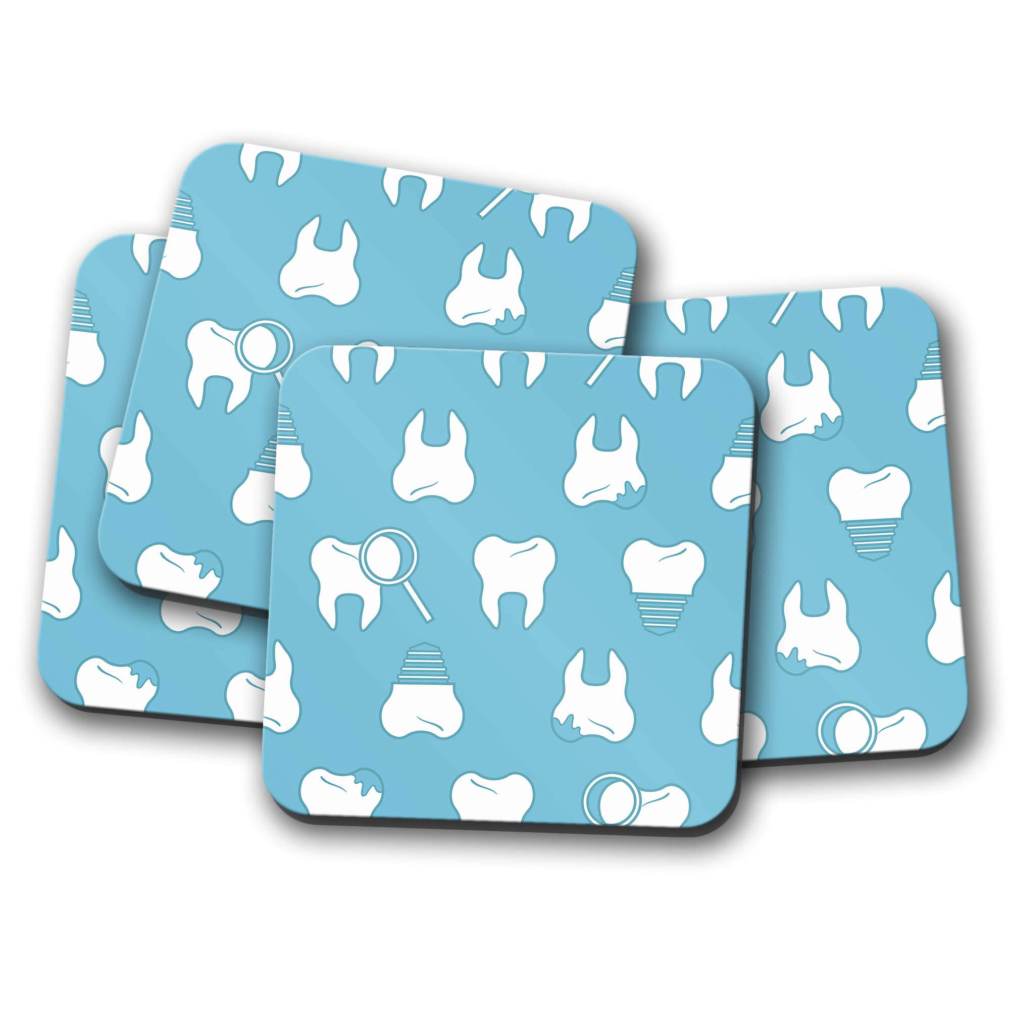 Destinationvinyl Multicolor 4 Set - Dental Hygiene Drinks Coaster - Teeth Health Dentist Tooth #8501
