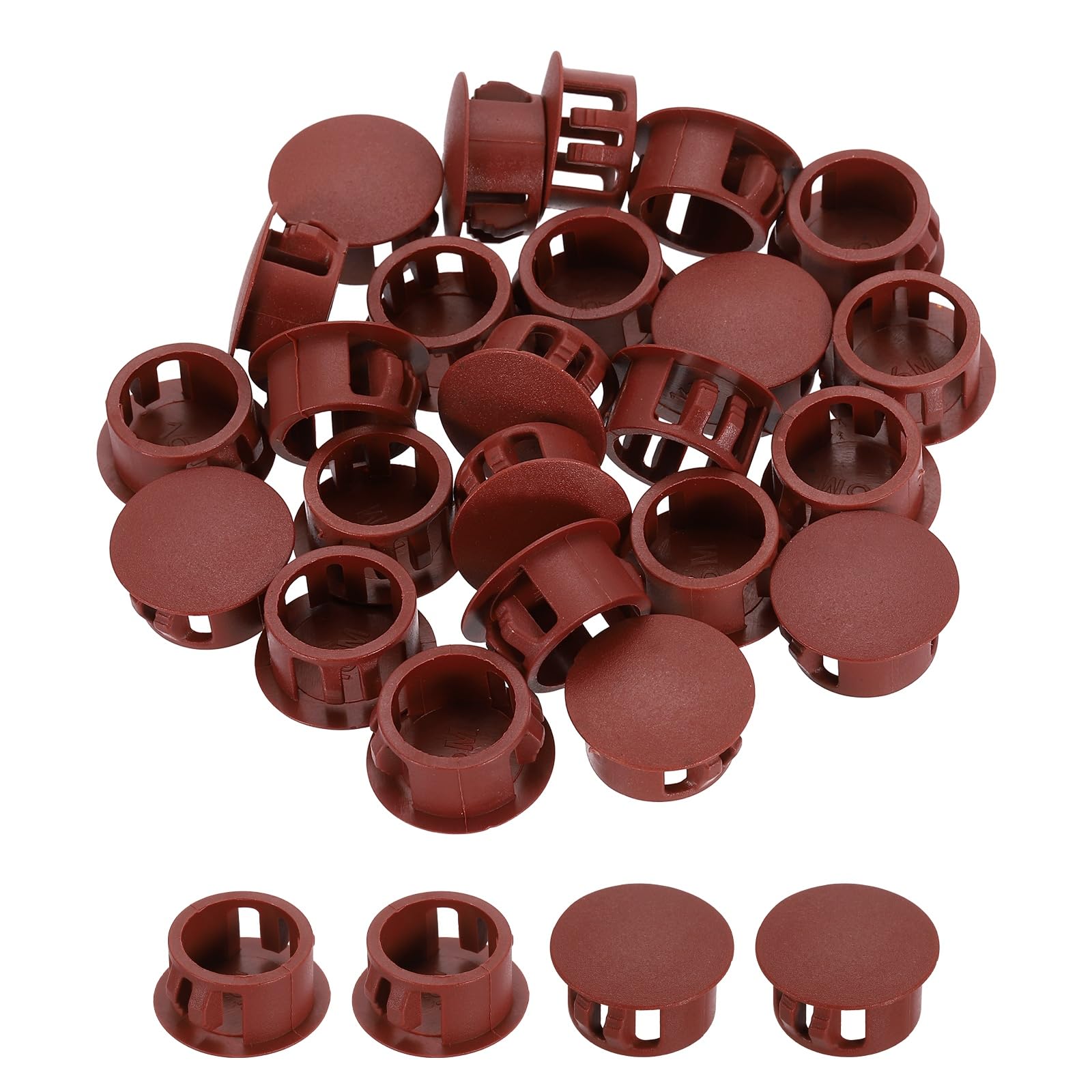 sourcing map Hole Plugs 100pcs 16mm(5/8-Inch) Plastic Plugs for Round Holes Flush Type for Furniture Cabinets Machines Hardware Fencing Post Pipe, Brown