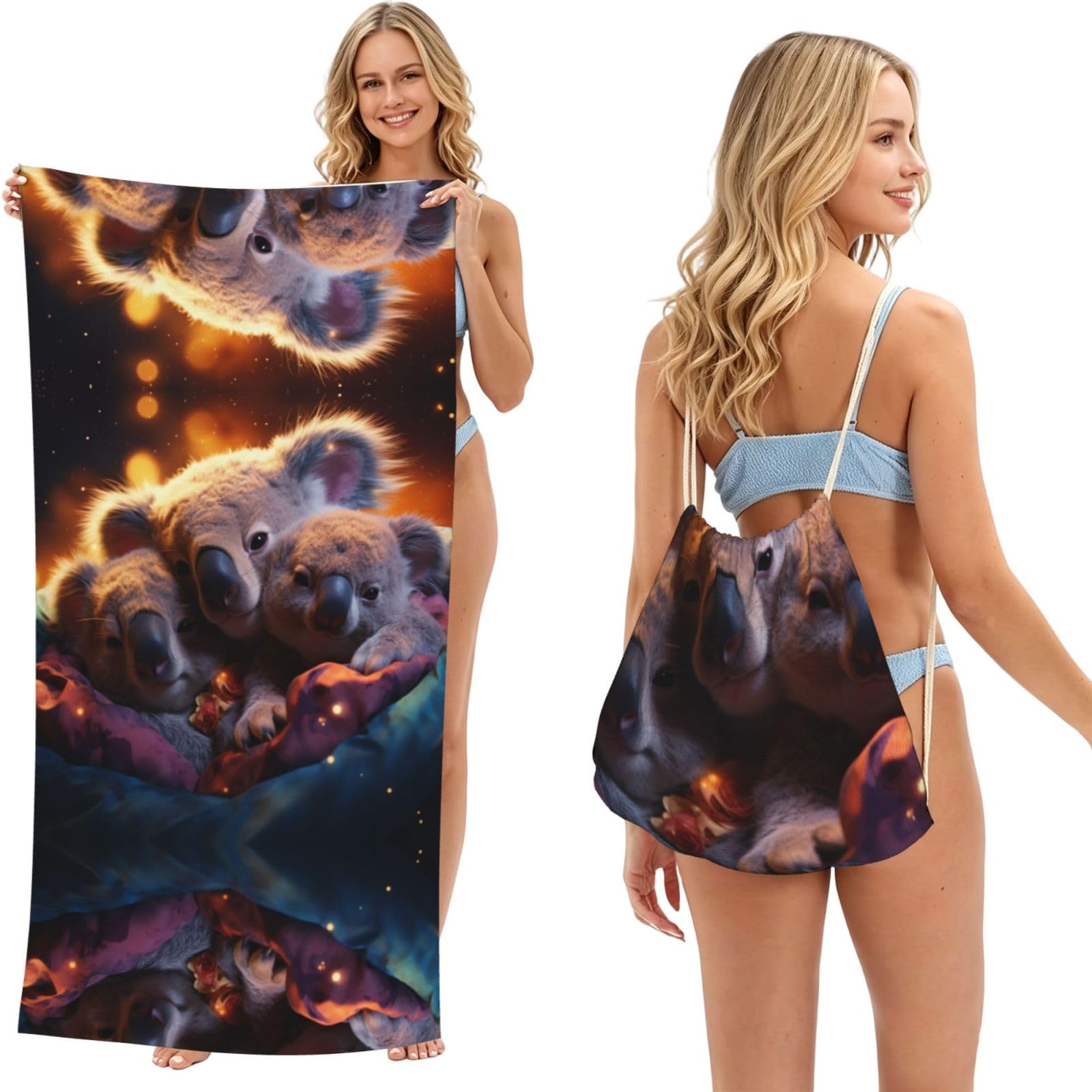 SXZVVBN The Koala Family 2-in-1 Beach Towel Bag, Quick Dry Sand Free Travel Towel Backpack for Adults