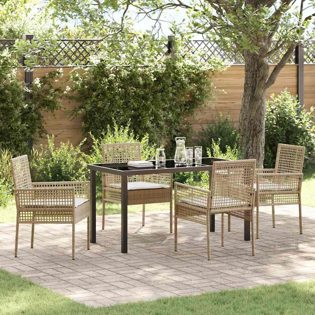 vidaXL Set da Pranzo per Giardino con Cuscino 5 PCS Beige polyrattan, Giardino e terrazza, arredo Moderno per Esterni, Set per Pranzo all'aperto, Zona Relax Resistente