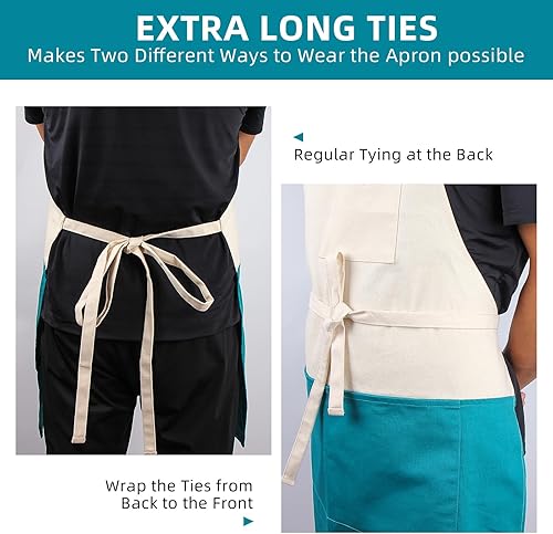 Miniatura 4 de Delantal de chef unisex de dos tonos profesional con 2 bolsillos para cocinar, asar y hornear, regalo