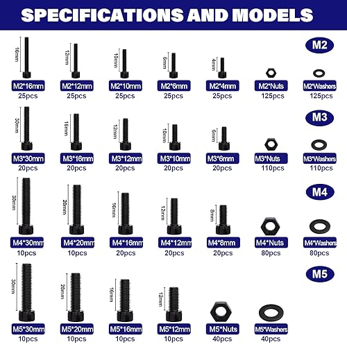 Miniatura 2 de Surtido de pernos métricos M2 M3 M4 M5, acero de aleación de grado 12.9, tornillos de máquina de cabeza hexagonal chapados en zinc negro, tornillos