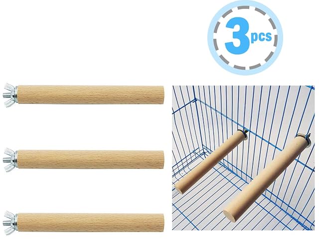BPS 4 Pcs Percha para Pájaro Soporte de Madera Natural para Colgar Jaula de Pájaro Loros Periquitos Cacatúas…
