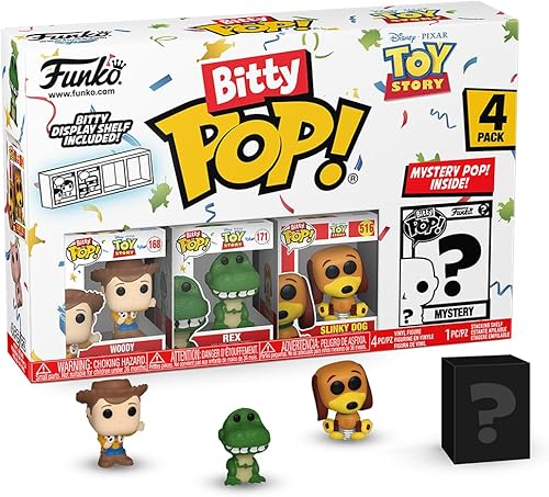 Funko Bitty Pop Toy Story – Woody, Rex, Slinky Dog and A Surprise Mystery Mini figura – Coleccionable de 0.9 pulgadas (0.9 in) – Estante de