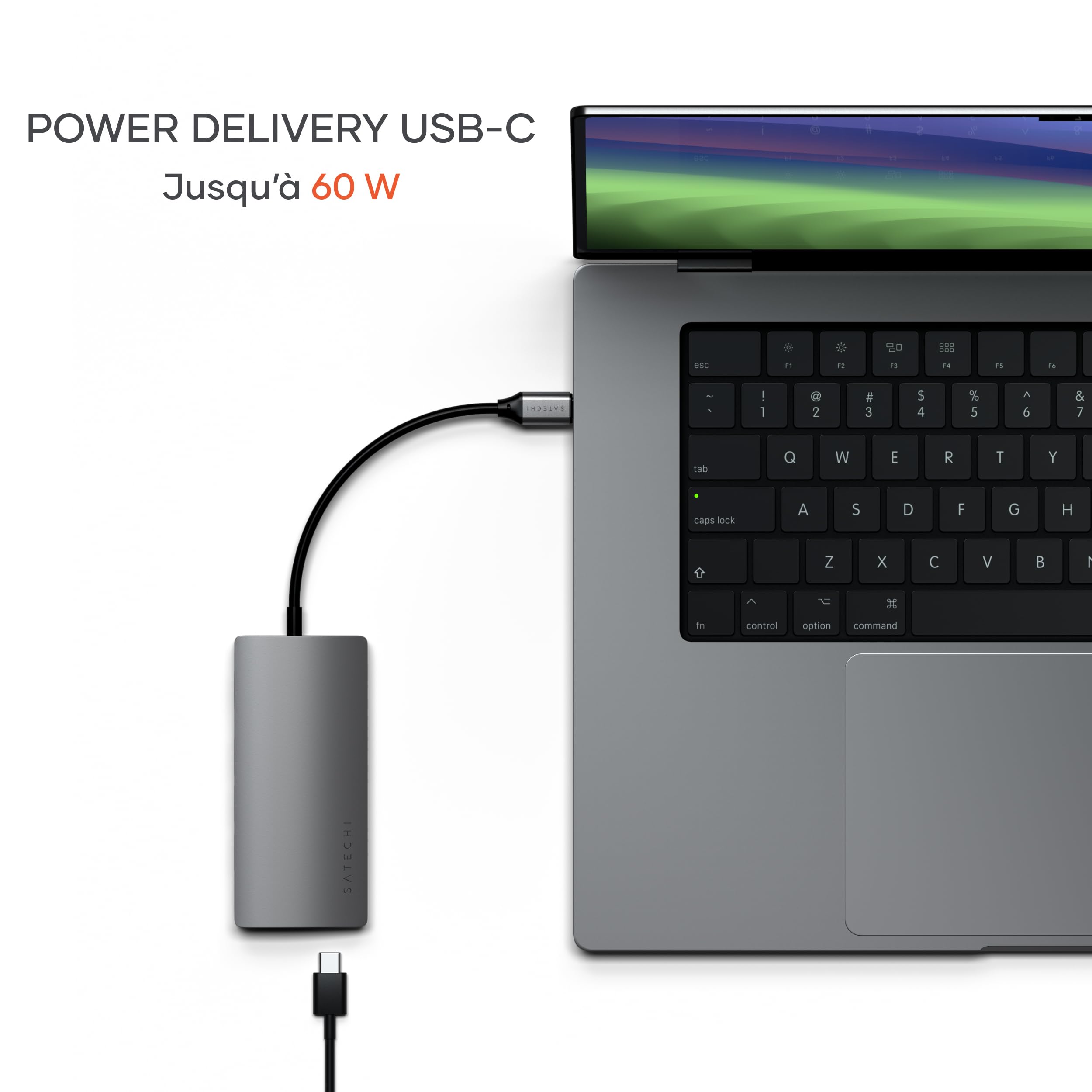 SATECHI Hub USB C 8 en 1 V2, PD 60W, HDMI 4K, Gris Sidéral | Ethernet Gigabit, 4K@60Hz, 3x Ports USB-A 10 Gbps, lecteur SD/MicroSD, pour MacBook, PC portables Windows et plus
