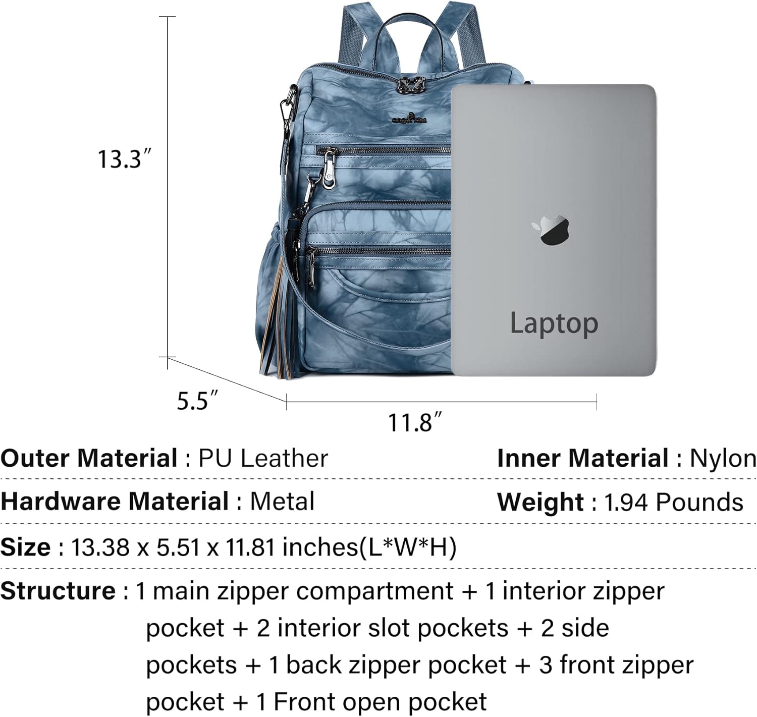 Angel Kiss Women's Backpacks & Purse - PU Leather Zipper Casual Backpacks & Shoulder Bags - Image 4