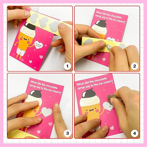 Miniatura 5 de JUESMOS Tarjetas de San Valentín para niños, 30 tarjetas divertidas de broma para raspar con calcomanías, tarjetas de felicitación de San Valentín,