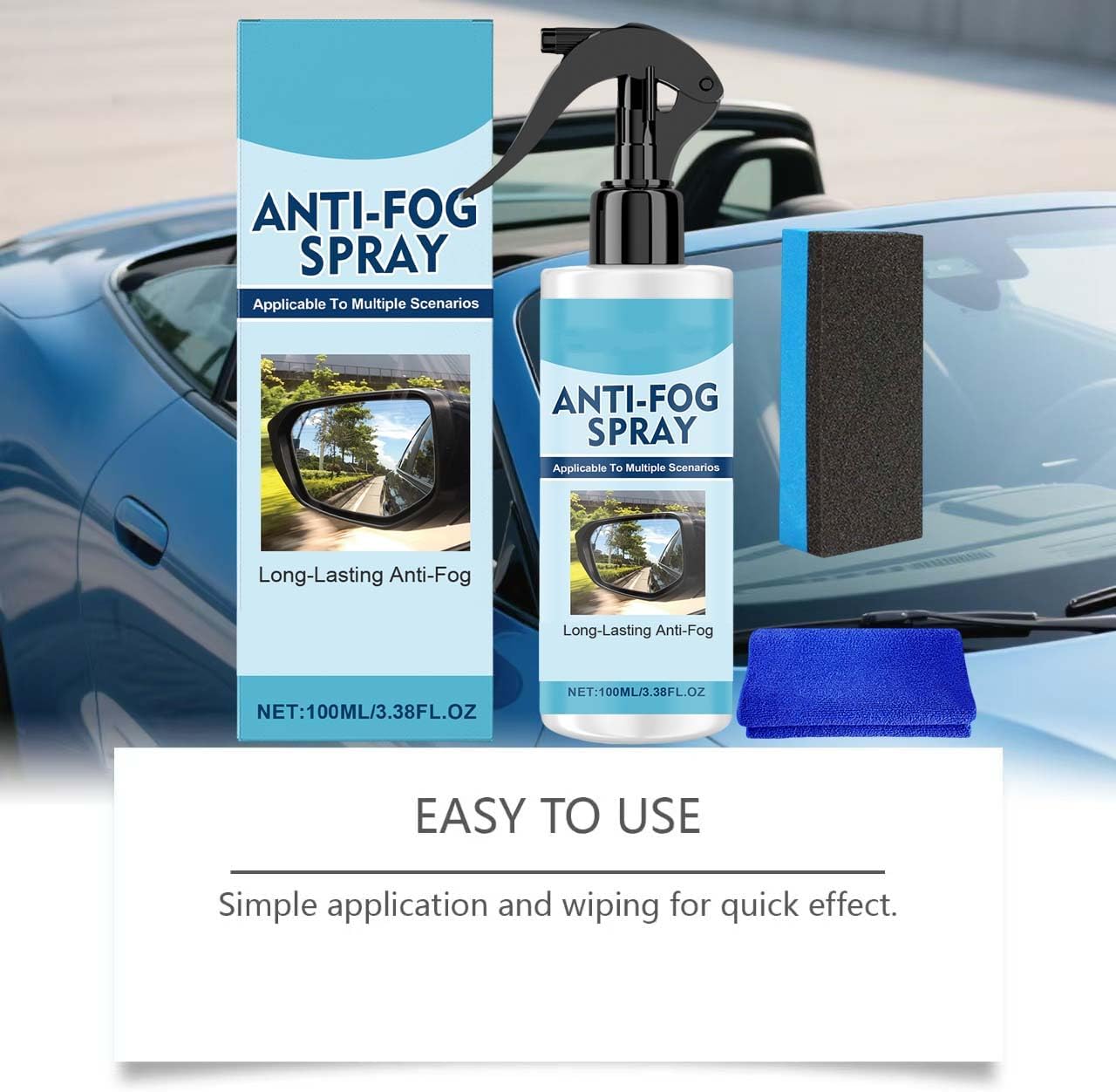 Anti Fog for Car Windshield Spray, Car Glass Cleaner, Interior Exterior Water Repellent Coating, Windscreen Glass Cleaner for Truck, SUV, Sedan, RV in Rain, Snow, Winter Driving (5Pcs)