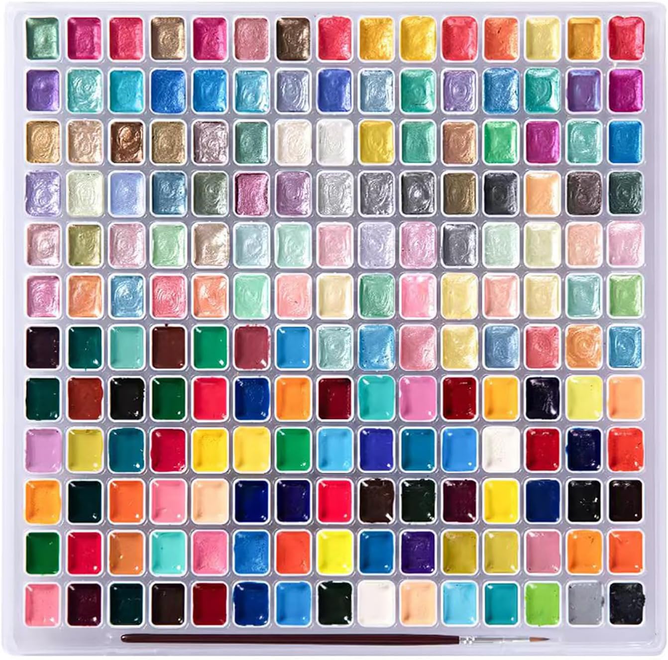 Pearlescent Solid Watercolor Pigment Set, National Style Colors of the East, Metallic Finish, Includes Brush (G-XC12-4 Dunhuang Cool Color)