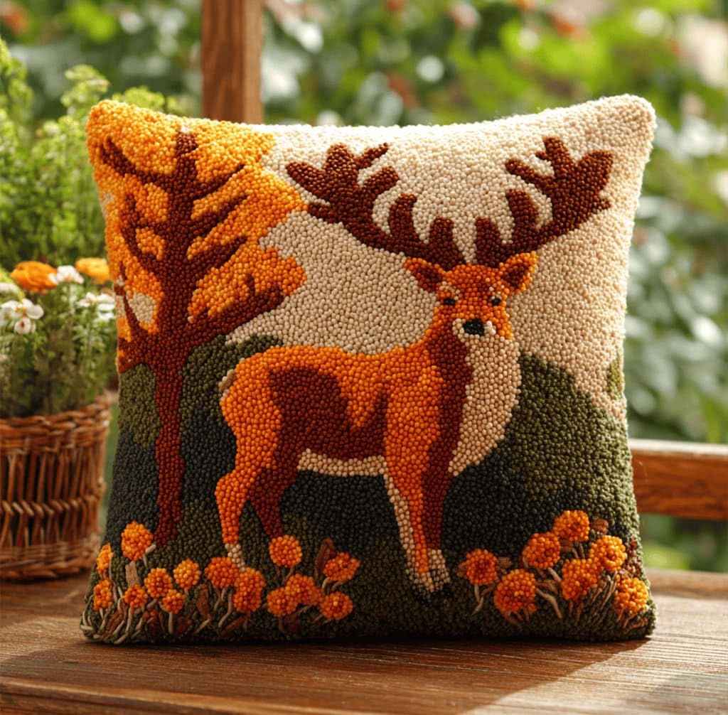 Kitquiver Latch Hook Kits for Adults Elk Rug Cover Pillowcase Beginner DIY Needlework Embroidery Kits Handmade Set Craft Sofa Home Decor 43X43Cm