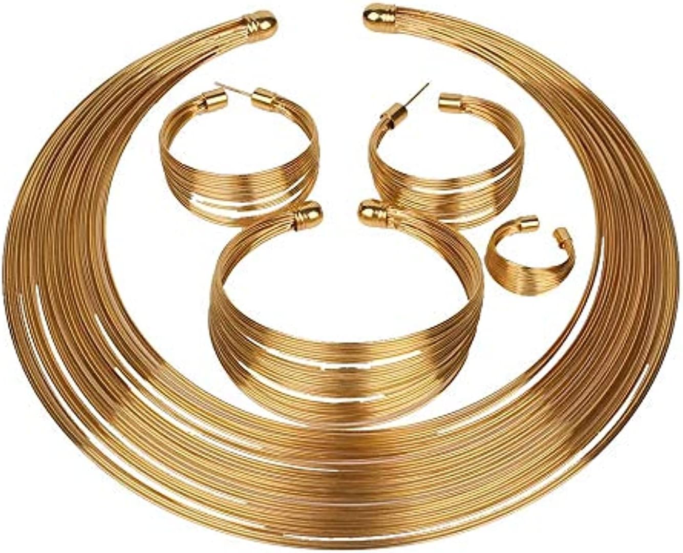 Gifts Stylish Latest Gold Plated Combo of Choker Jwell Necklace Jewellery Set with Earrings, Bracelet and Ring for Girls and Women (Golden) (YBNK_5773)