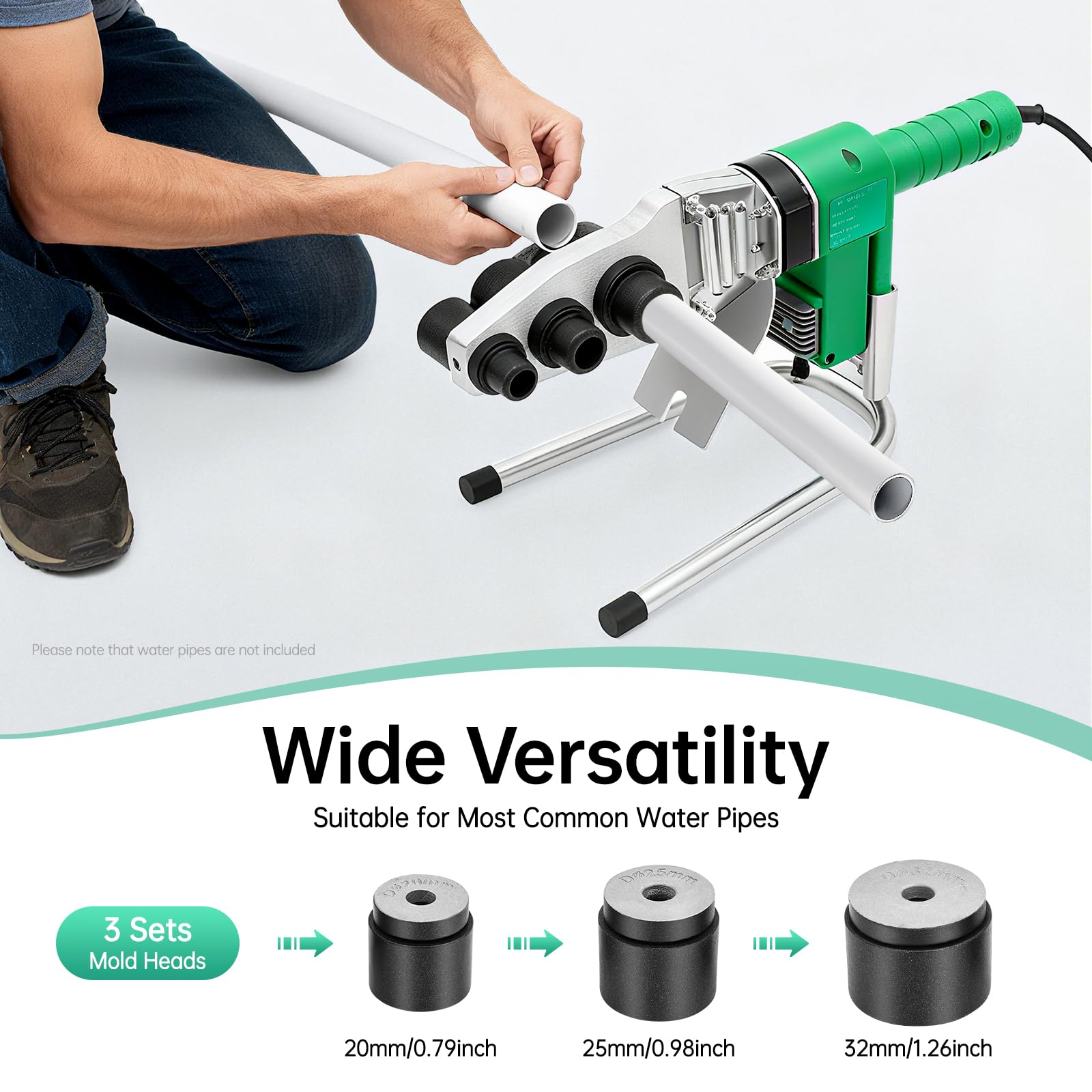 Macchina Per Saldare Tubi Acqua, Polifusore Professionale 1500W, Precisione Temperatura, 3 Teste 20/25/32mm, Schermo LED Chiaro, Per PPR PE PP HDPE, Impianti Idraulici Casa Cantiere, 220V Europea