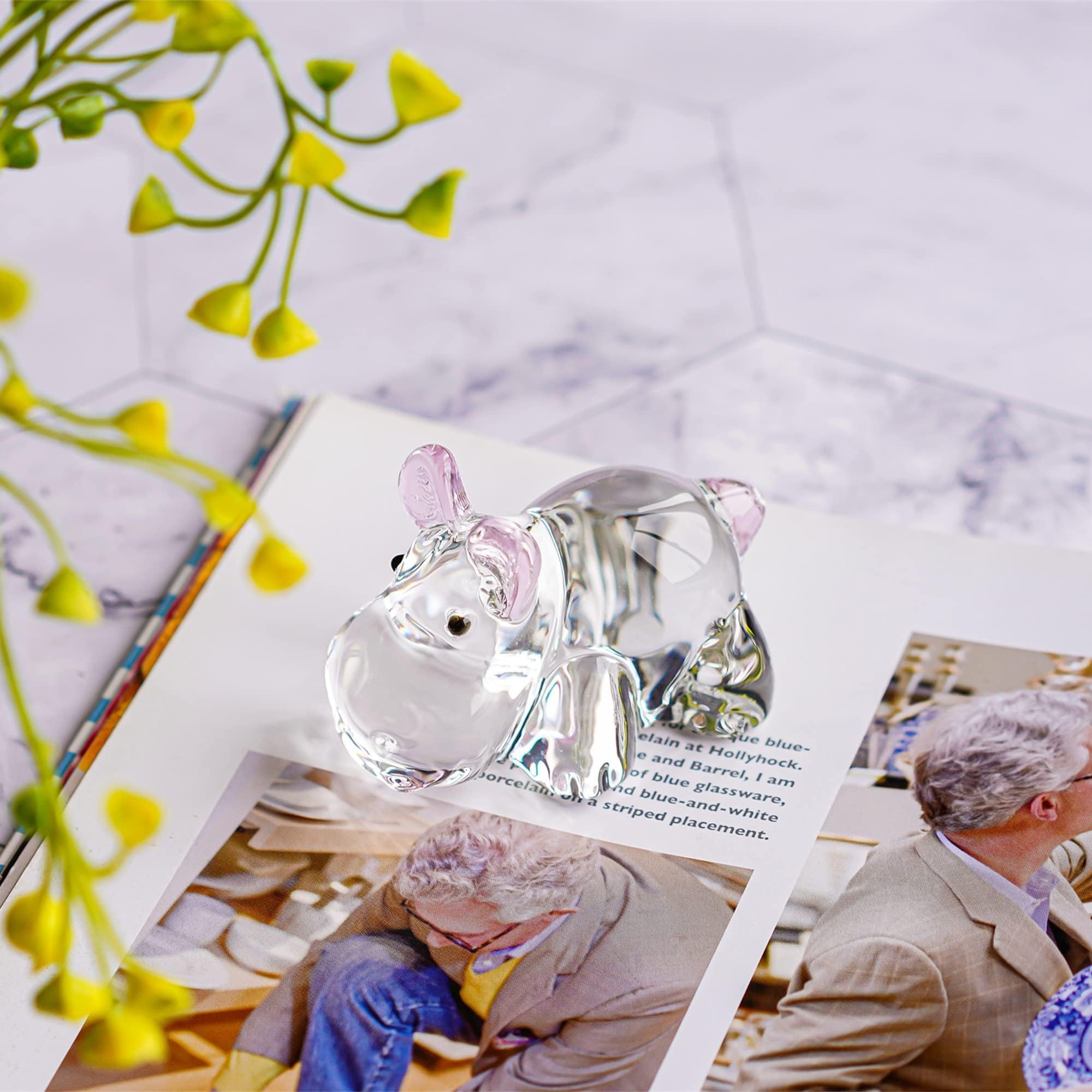 HDCRYSTALGIFTS Figurines hippopotames en cristal de 7,1 cm - Cadeau de collection pour femme - Statue d'hippopotame en verre - Presse-papier - Décoration de table fantaisiste