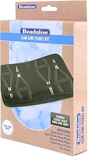Beadalon Designer Series 슬림 플라이어 키트, 블랙 비닐 프리 그립, 스테인리스 스틸, 체인 노즈, 구부러진 체인 노즈, 라운드 노즈, 세미 플러시 커터, 14.6cm(5.75인치), 지퍼 파우치 포함 4개