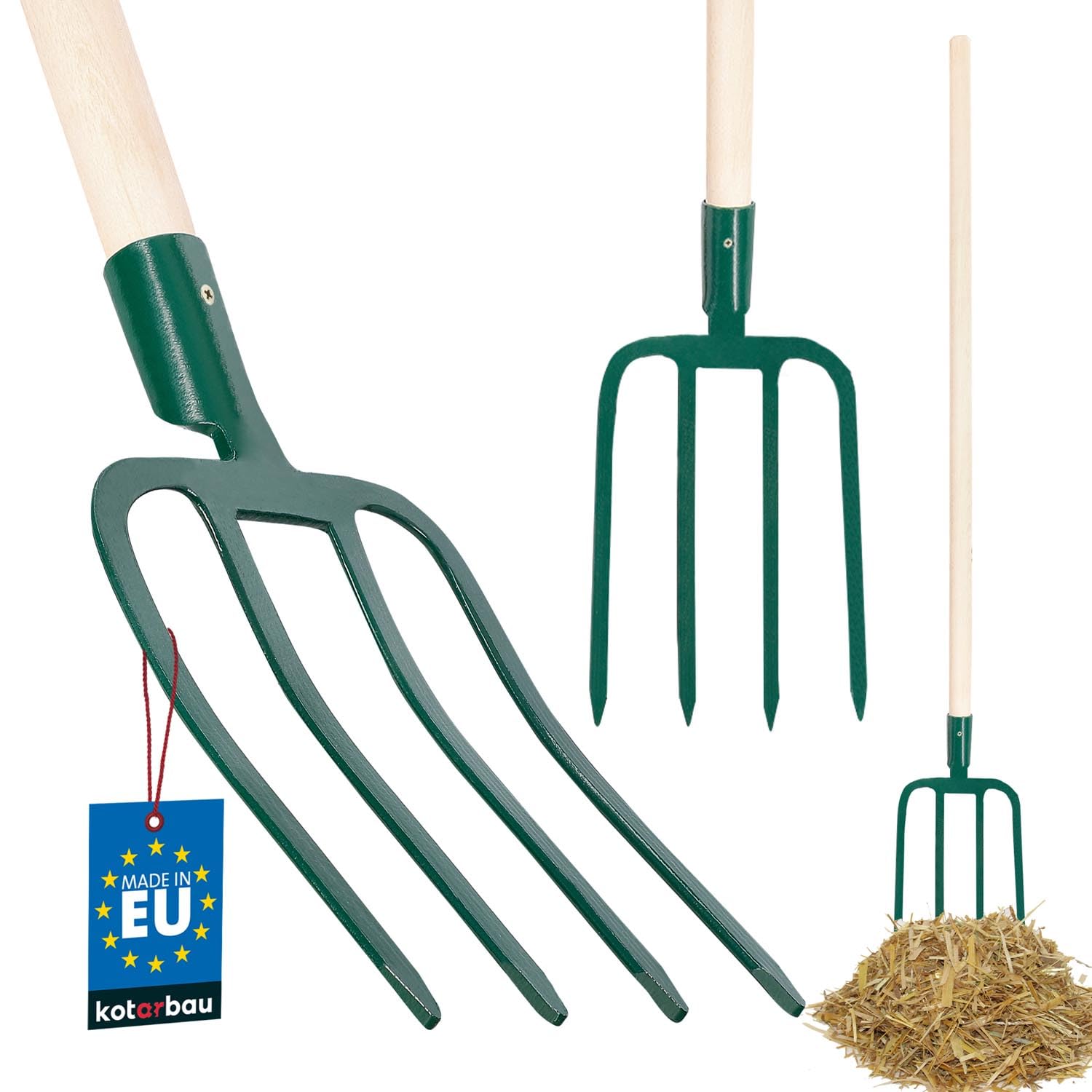 KOTARBAU® Horca de Acero con 4 Dientes Planos, Horca de jardín para Compost, Horca con Mango de Madera, Horca para airear Suelos, Horca para ablandar la Tierra y Remover Cultivos, Horquilla Campo
