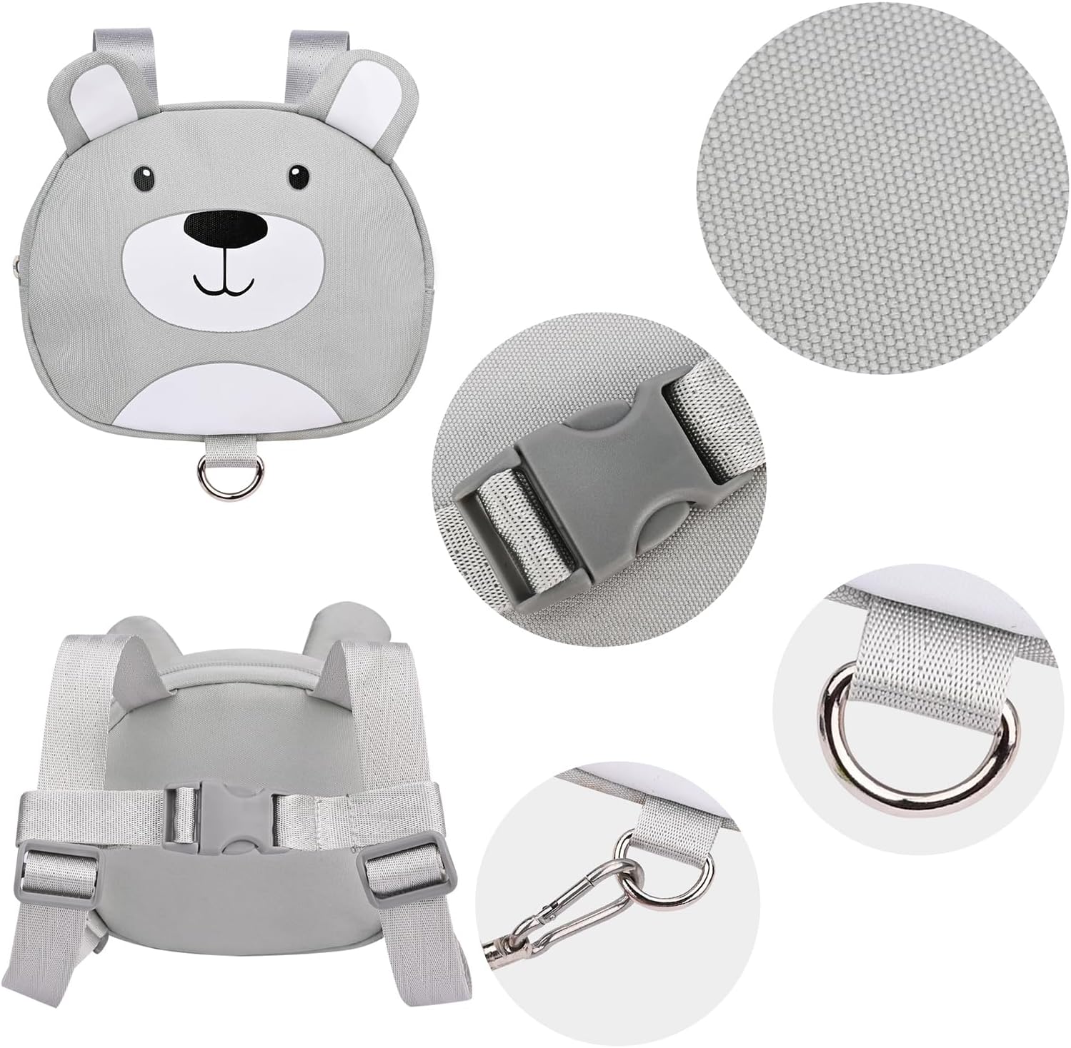 Bebamour Adorable Toddler Backpack Leash Safety Walking Harness Gray Bear Design With Wrist Link image 5