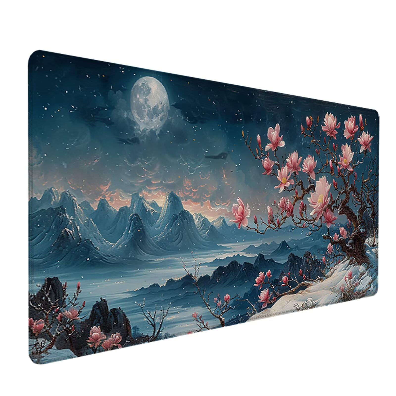 Flores De Cerezo Alfombrilla Ratón Gaming XXL 1500 x 800 mm, Alfombrilla Gaming Azul Mousepad con Base de Goma Antideslizante, Impermeable Desk Mat para Teclado y Raton Accesorios Gaming, Regalos 8-0