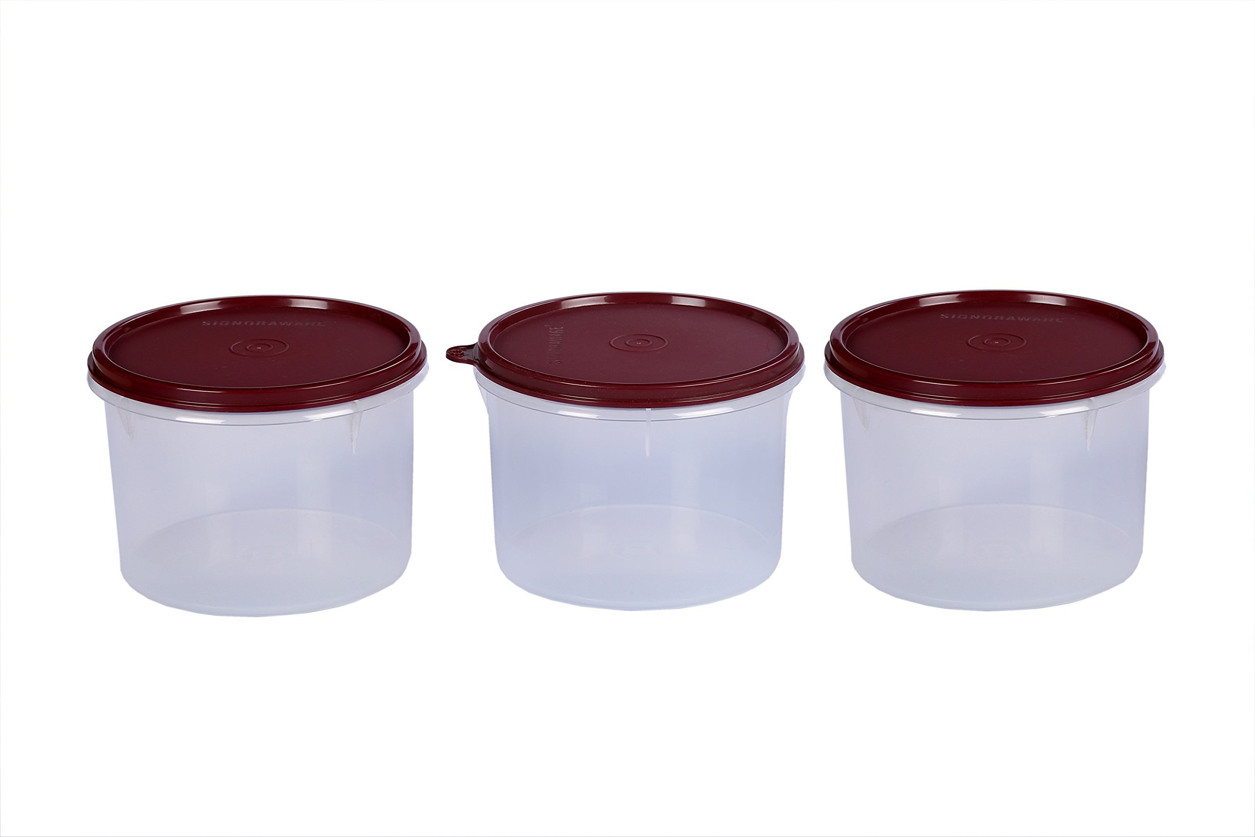 Signoraware Store Well Plastic Container Set, 1.1 litres, Set of 3, Maroon