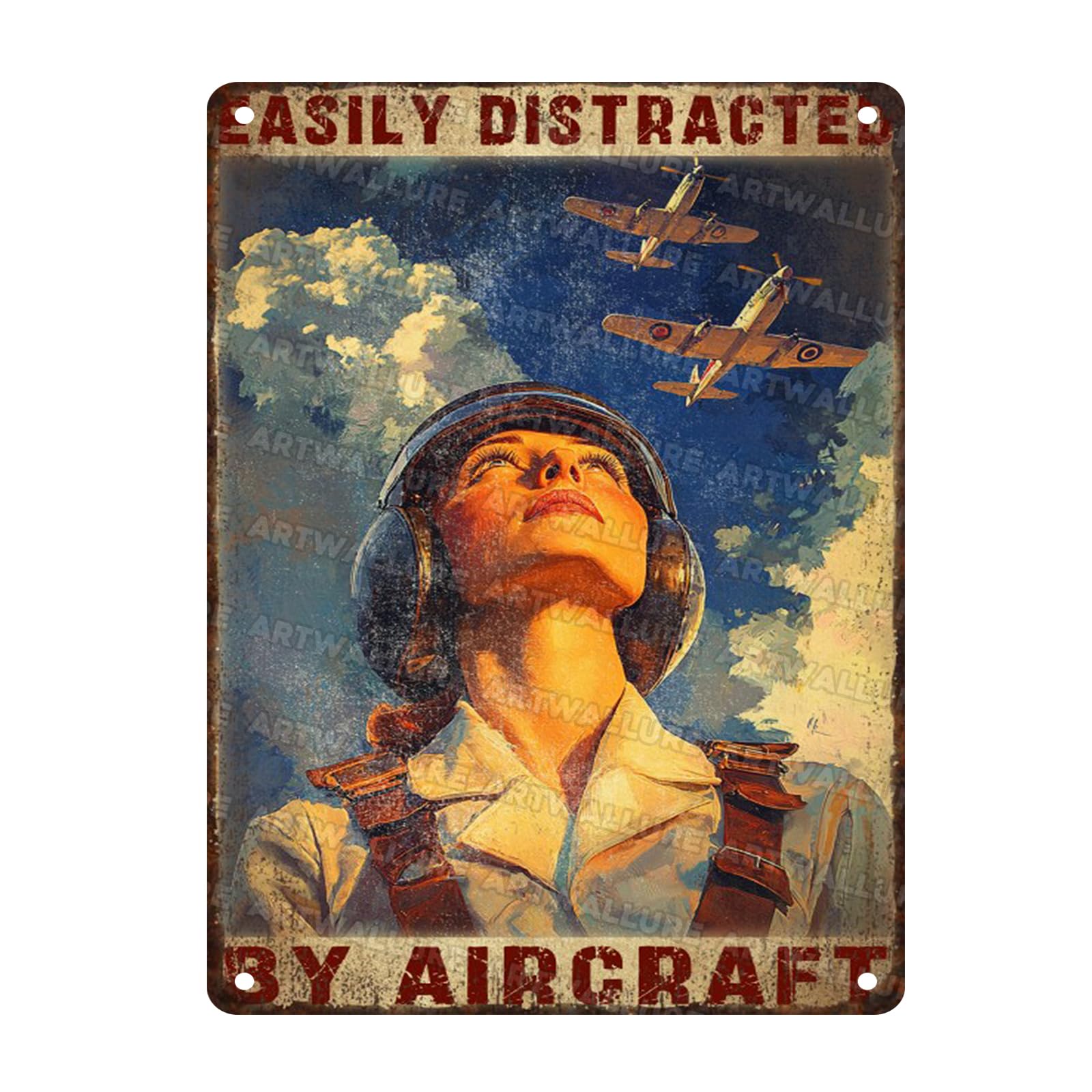 Airplanes Sign for Home Decor Easily Distracted By Airplanes Vintage Metal Poster Retro Art Decor for Backyard Garage Man Cave Shed Office Craft Room 12x16inch