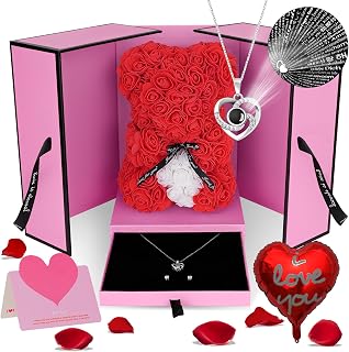 Flowers Rose Bear Valentine's Day Gifts Lighted up Artificial Forever Rose Everlasting Flower Teddy Bear Gifts for Her Women Mom Wife Wedding Mothers Day