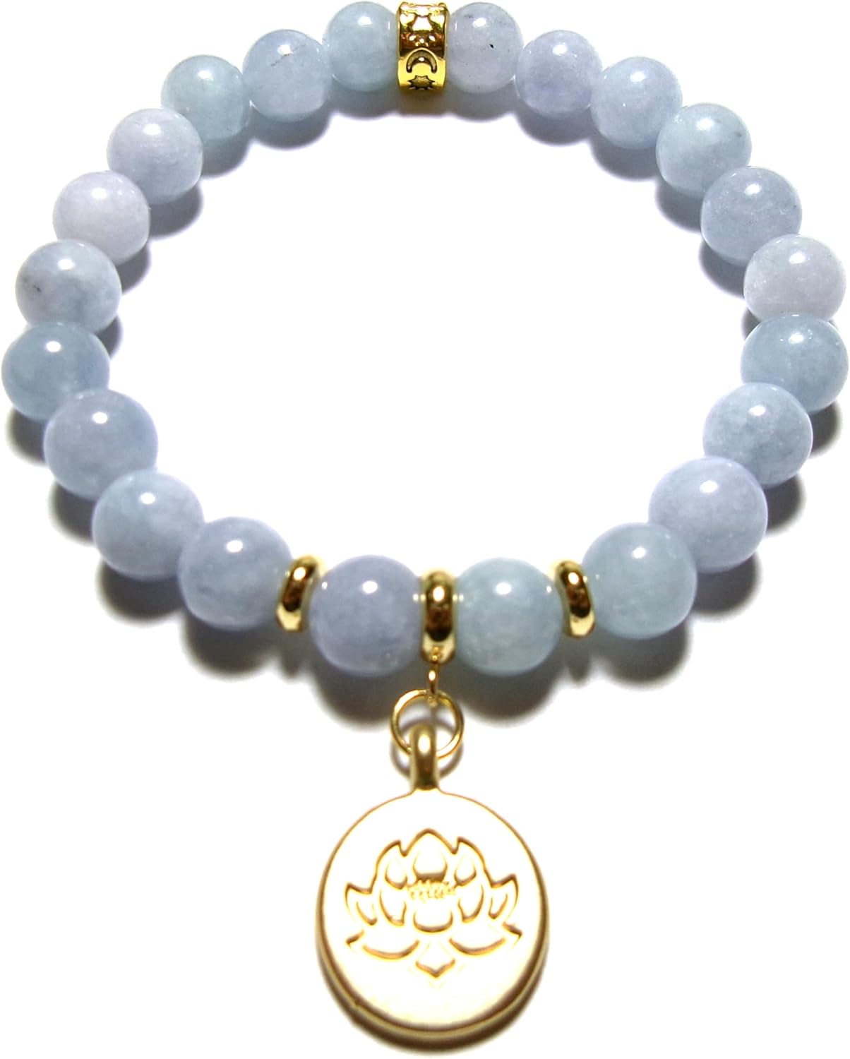 Lotus Flower Healing Crystal Stretch Bracelet with Gold Accents, 8 MM Beads, Handmade in USA