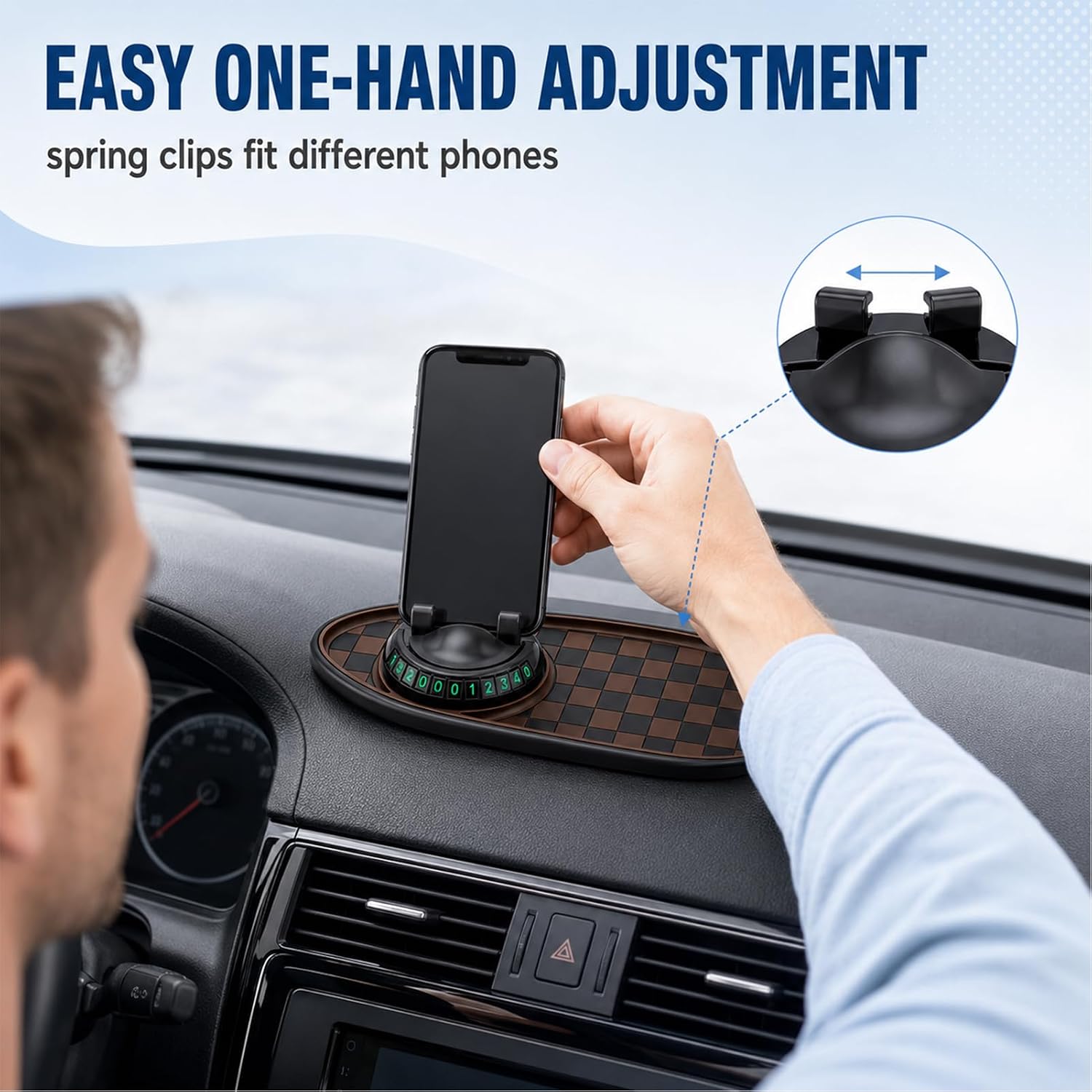 Multi-Functional Support Anti-Slip Pad,3 In 1 Dashboard Grip Pads For Phones,Anti Slip Mat For Car Dashboard,Multi Functional Support Anti Slip Pad For Phones Sunglasses Keys Gadgets(Black+ Brown)Oval