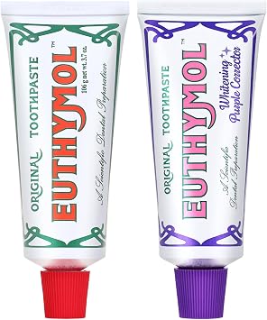 EUTHYMOL Purple Whitening Fresh Toothpaste Duo Bundle 3.7 oz Each | Stain Removal, Violet Tone-Up for Yellow Teeth, Cavity Protection, Fresh Breath